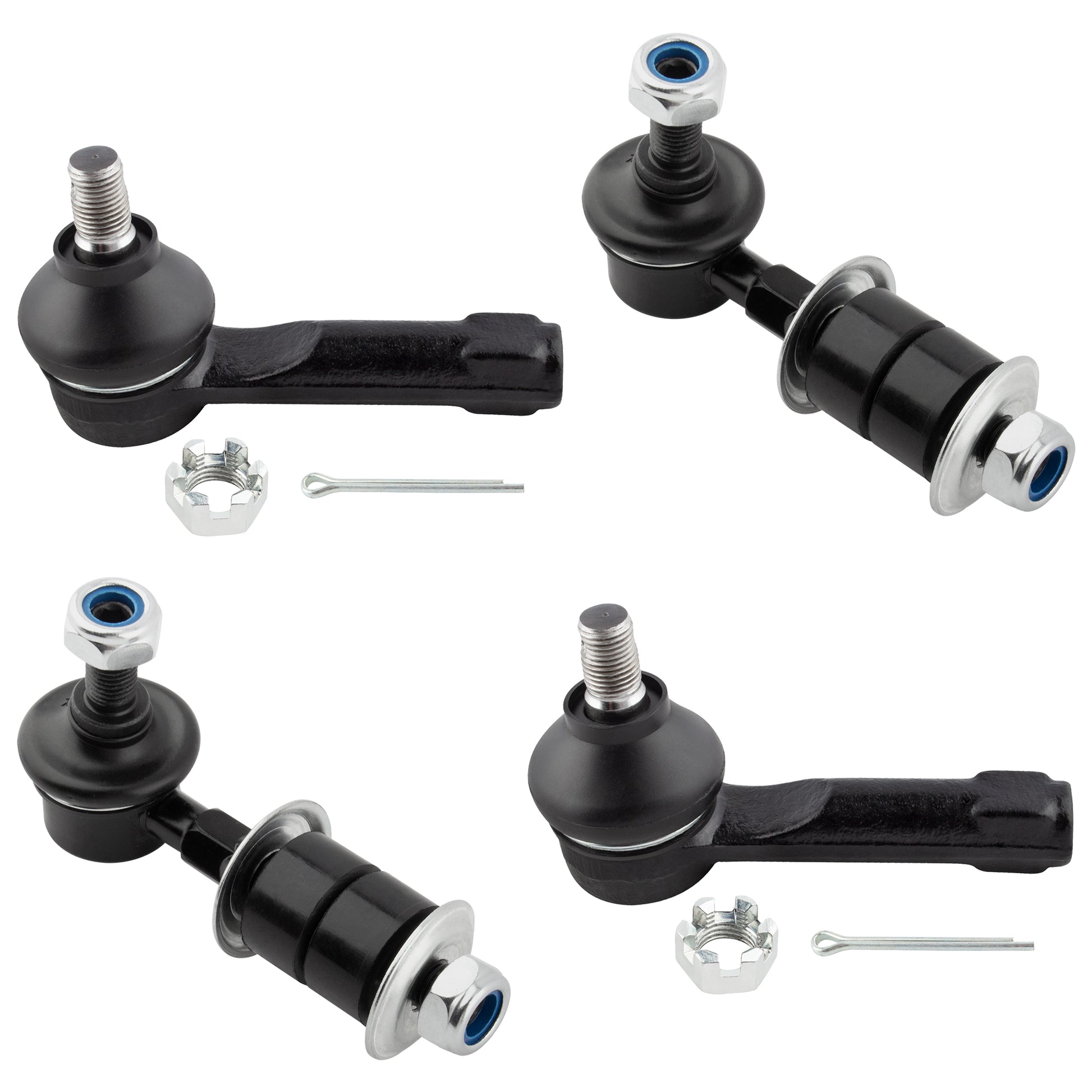BOXI (Set of 4) 2x Front Outer Tie Rod Ends + 2x Stabilizer Sway Bar End Link Kit Fit for Nissan