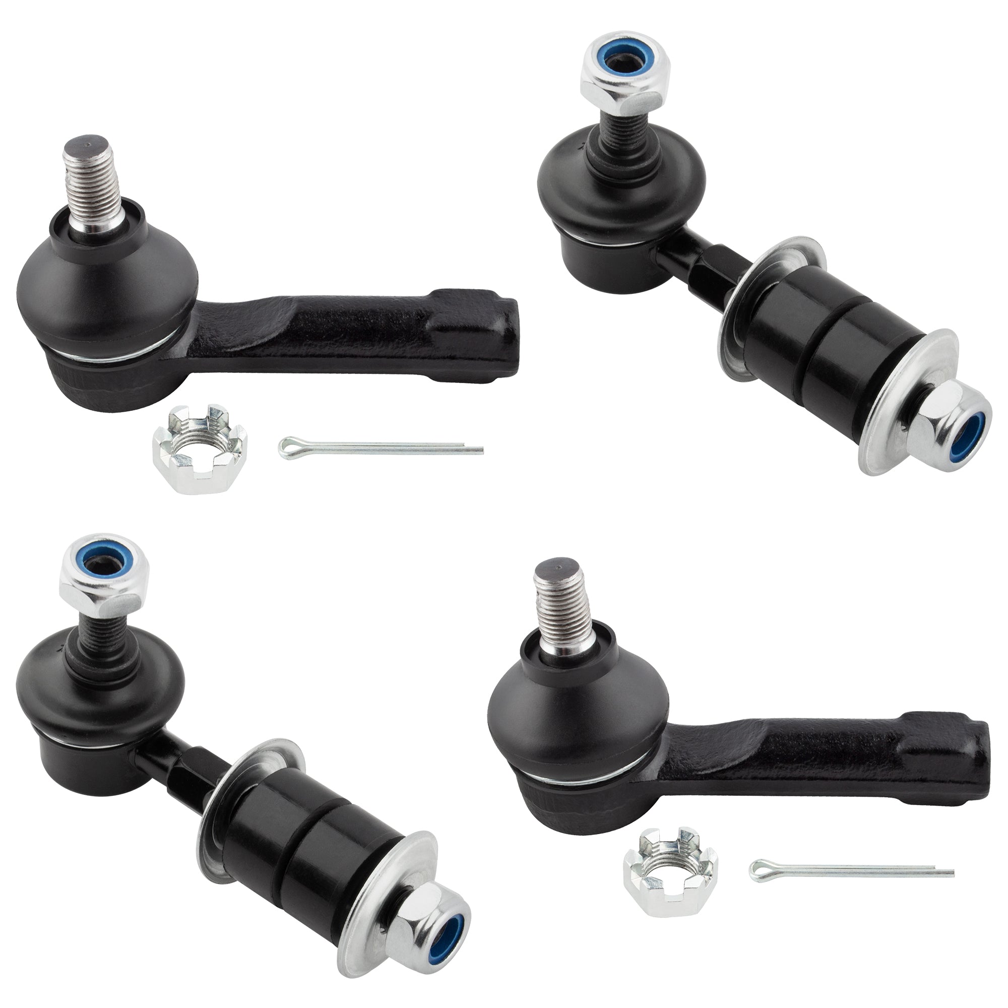 BOXI (Set of 4) 2x Front Outer Tie Rod Ends + 2x Stabilizer Sway Bar End Link Kit Fit for Nissan