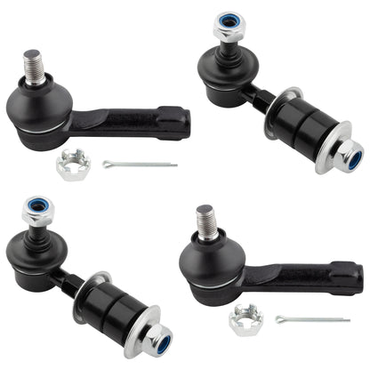 BOXI (Set of 4) 2x Front Outer Tie Rod Ends + 2x Stabilizer Sway Bar End Link Kit Fit for Nissan
