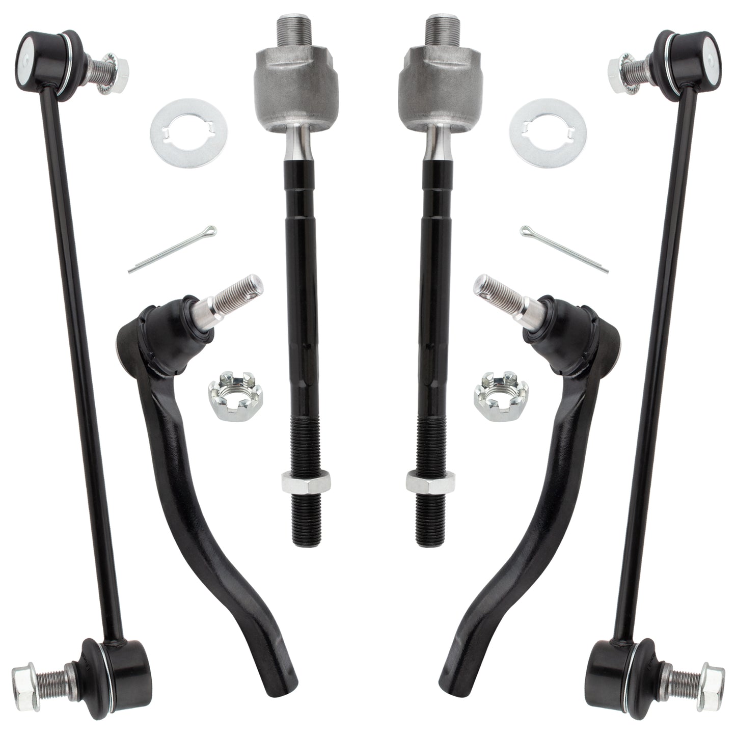 BOXI (Set of 6) Front Stabilizer Sway Bar End Links + Front Inner & Outer Tie Rod Ends Kit Fit