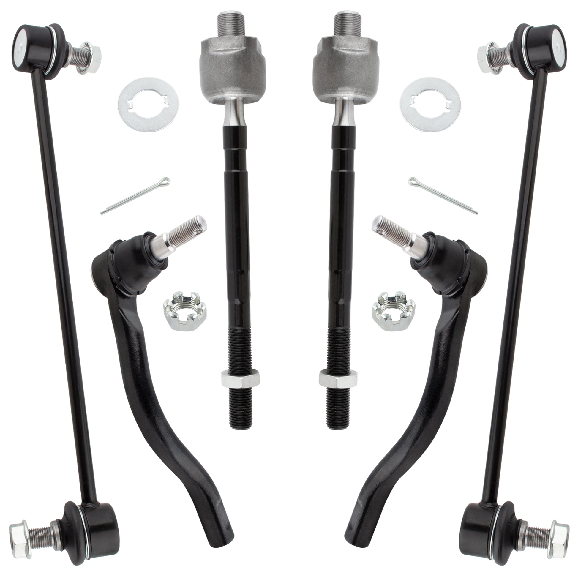 BOXI (Set of 6) Front Stabilizer Sway Bar End Links + Front Inner & Outer Tie Rod Ends Kit Fit