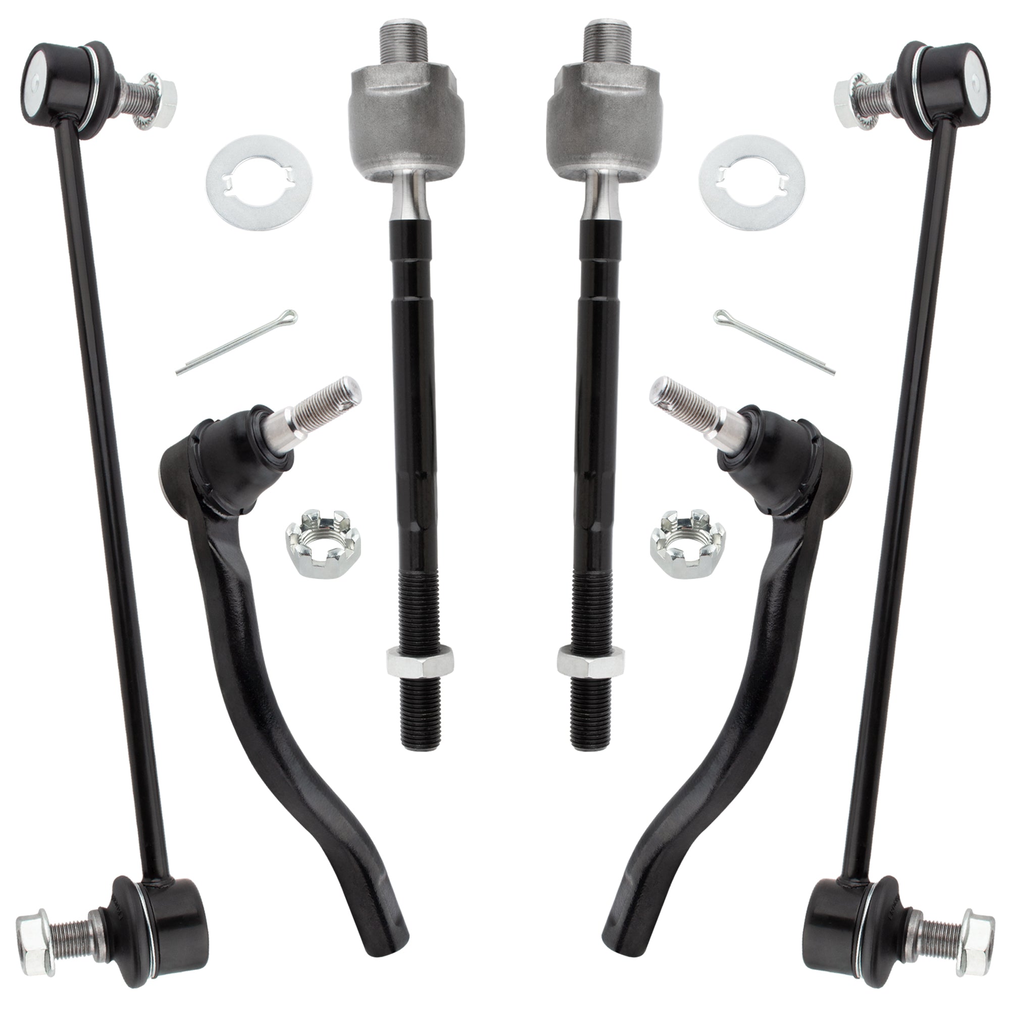 BOXI (Set of 6) Front Stabilizer Sway Bar End Links + Front Inner & Outer Tie Rod Ends Kit Fit