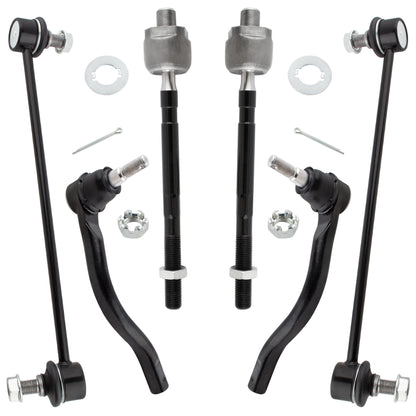 BOXI (Set of 6) Front Stabilizer Sway Bar End Links + Front Inner & Outer Tie Rod Ends Kit Fit