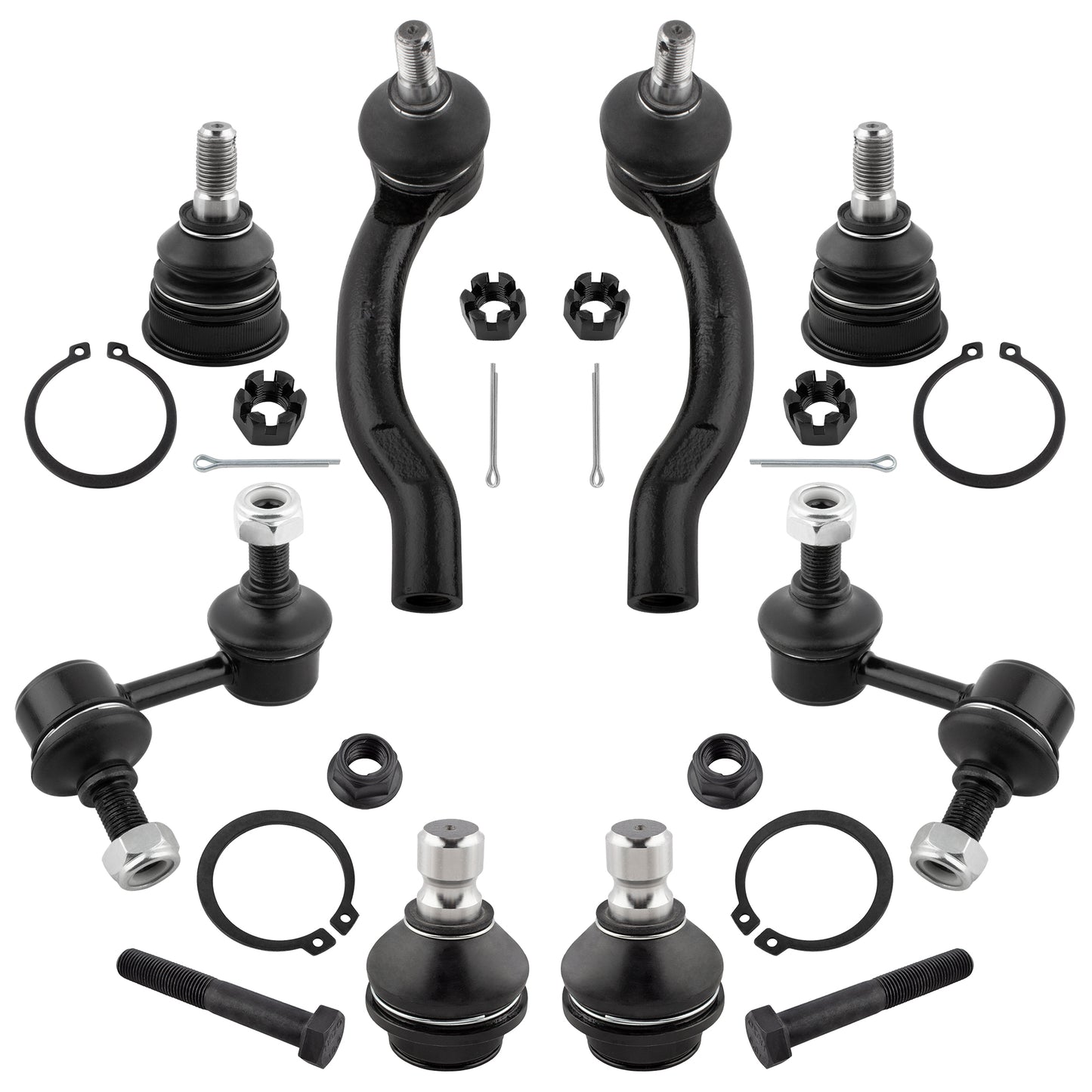 BOXI (Set of 8) Front Outer Tie Rods + Upper Lower Ball Joints + Rear Sway Bar Links fit for Nissan