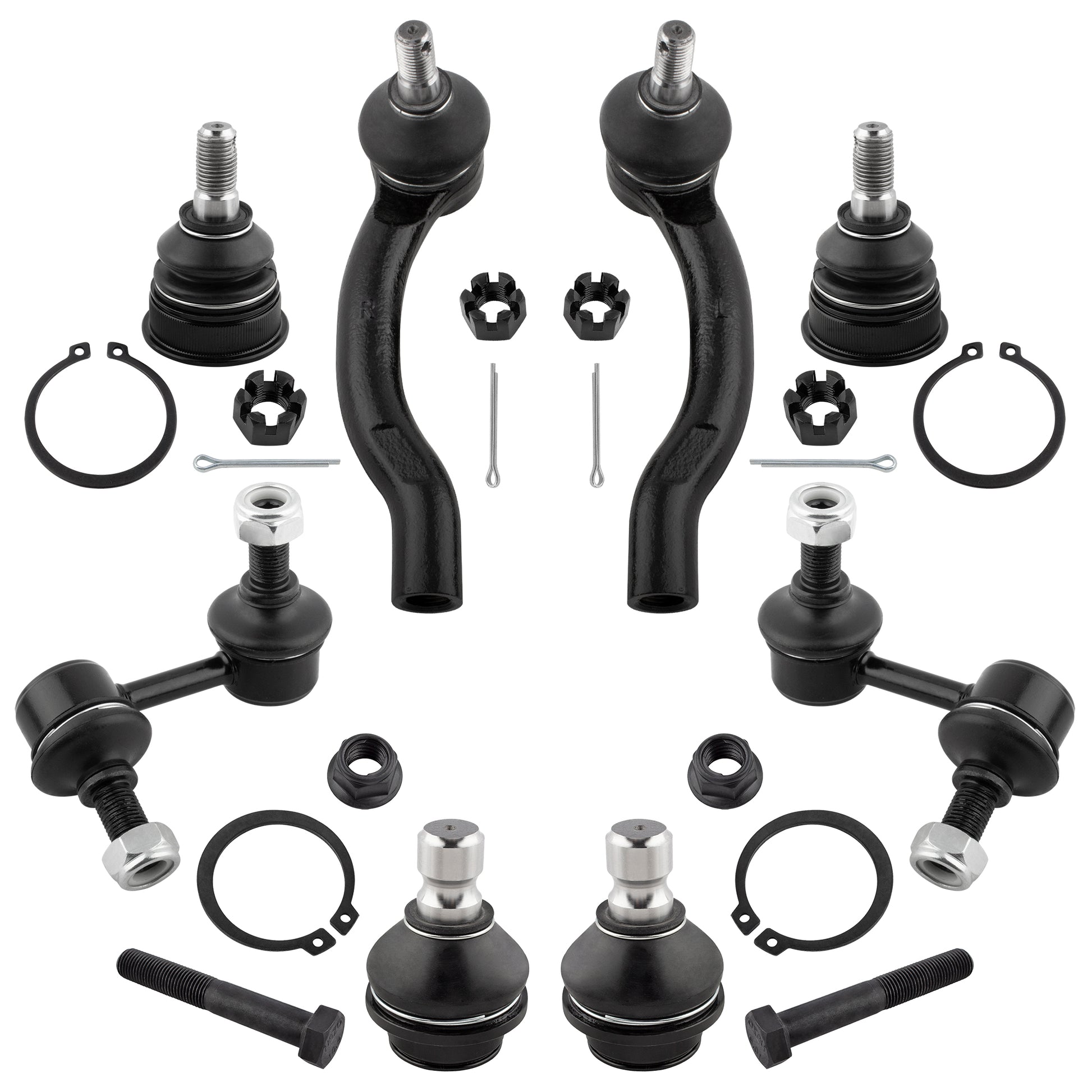 BOXI (Set of 8) Front Outer Tie Rods + Upper Lower Ball Joints + Rear Sway Bar Links fit for Nissan