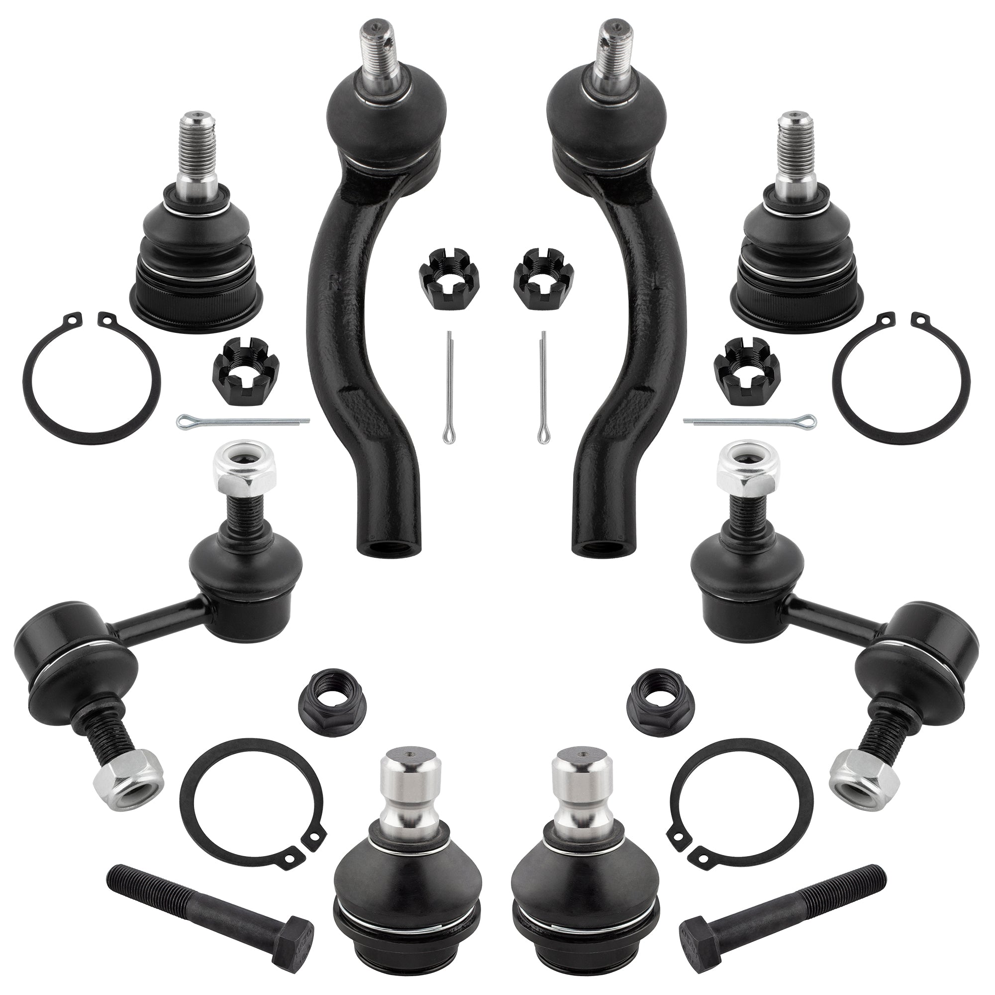 BOXI (Set of 8) Front Outer Tie Rods + Upper Lower Ball Joints + Rear Sway Bar Links fit for Nissan