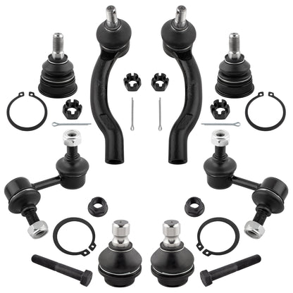BOXI (Set of 8) Front Outer Tie Rods + Upper Lower Ball Joints + Rear Sway Bar Links fit for Nissan