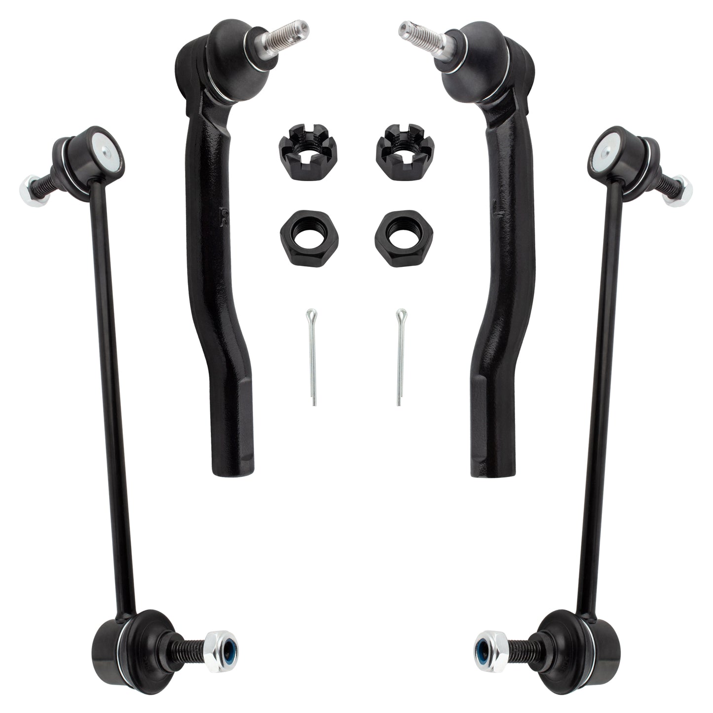 BOXI (Set of 4) Front and Rear Stabilizer Sway Bar End Links + Outer Tie Rod Ends fit for Nissan