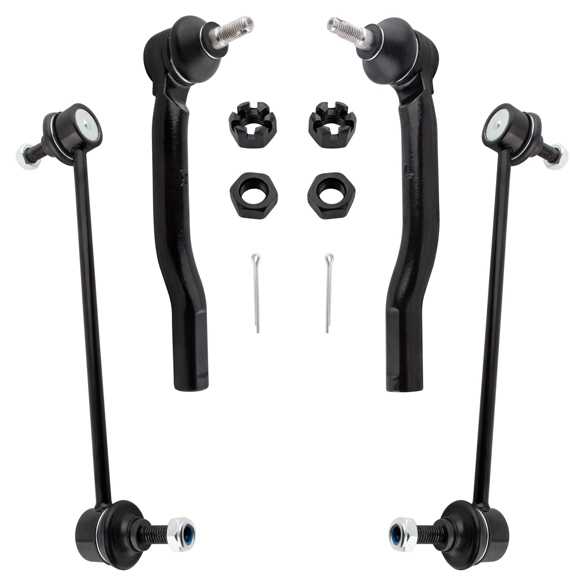 BOXI (Set of 4) Front and Rear Stabilizer Sway Bar End Links + Outer Tie Rod Ends fit for Nissan