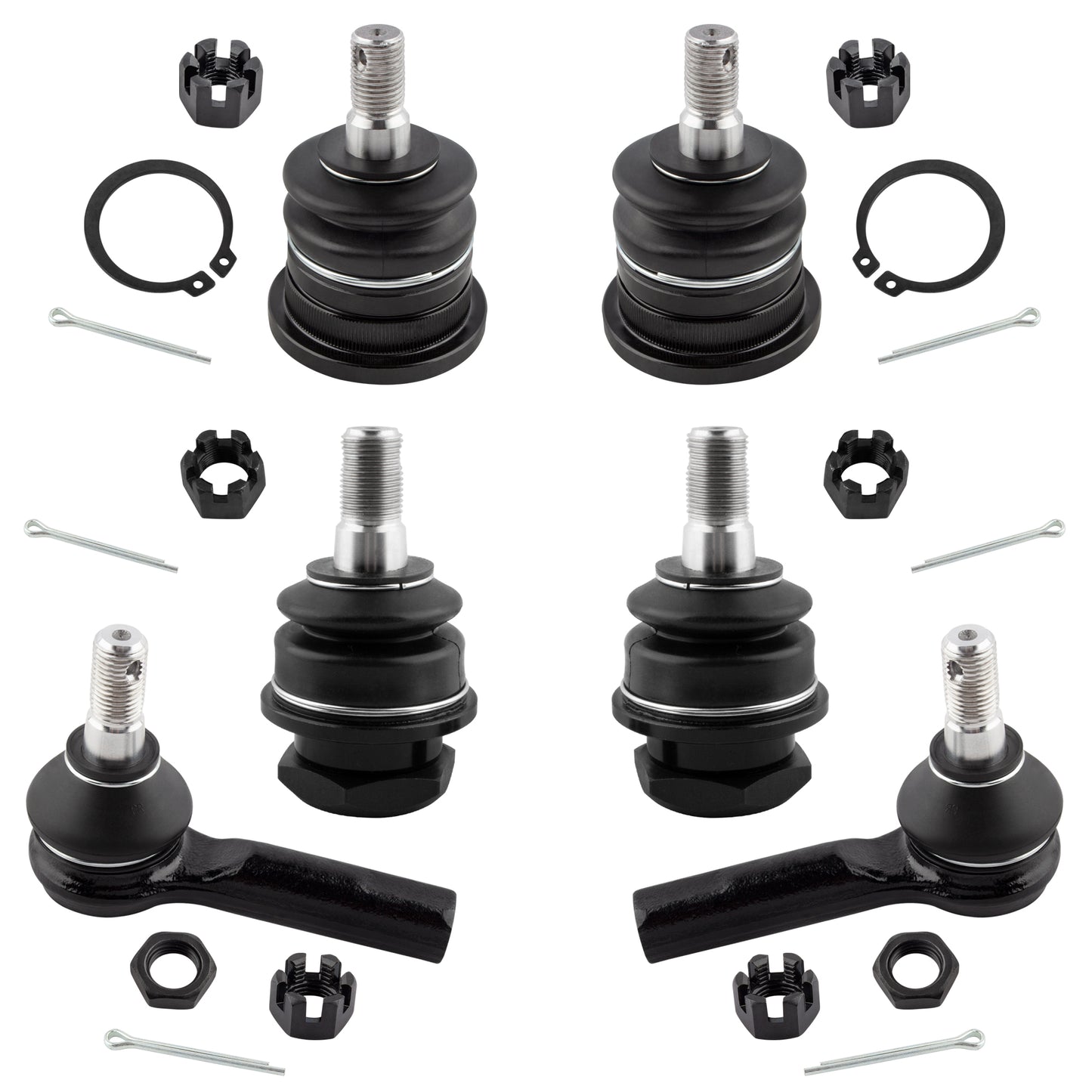 BOXI 6pc Front Upper & Lower Ball Joints + Outer Tie Rods Kit Fits for Nissan Frontier 1998-2000 4WD