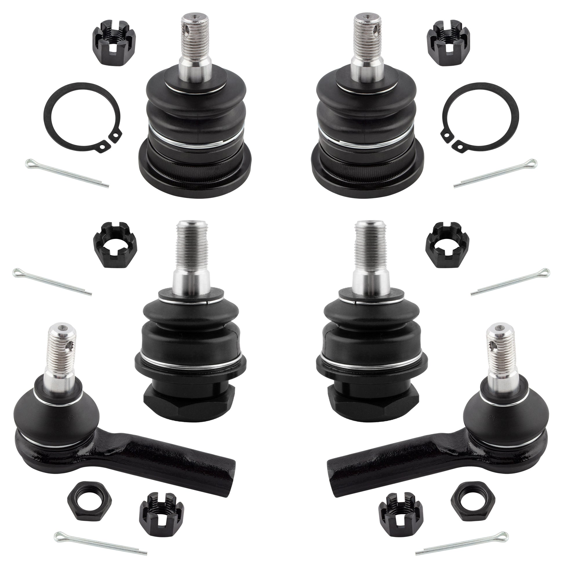 BOXI 6pc Front Upper & Lower Ball Joints + Outer Tie Rods Kit Fits for Nissan Frontier 1998-2000 4WD