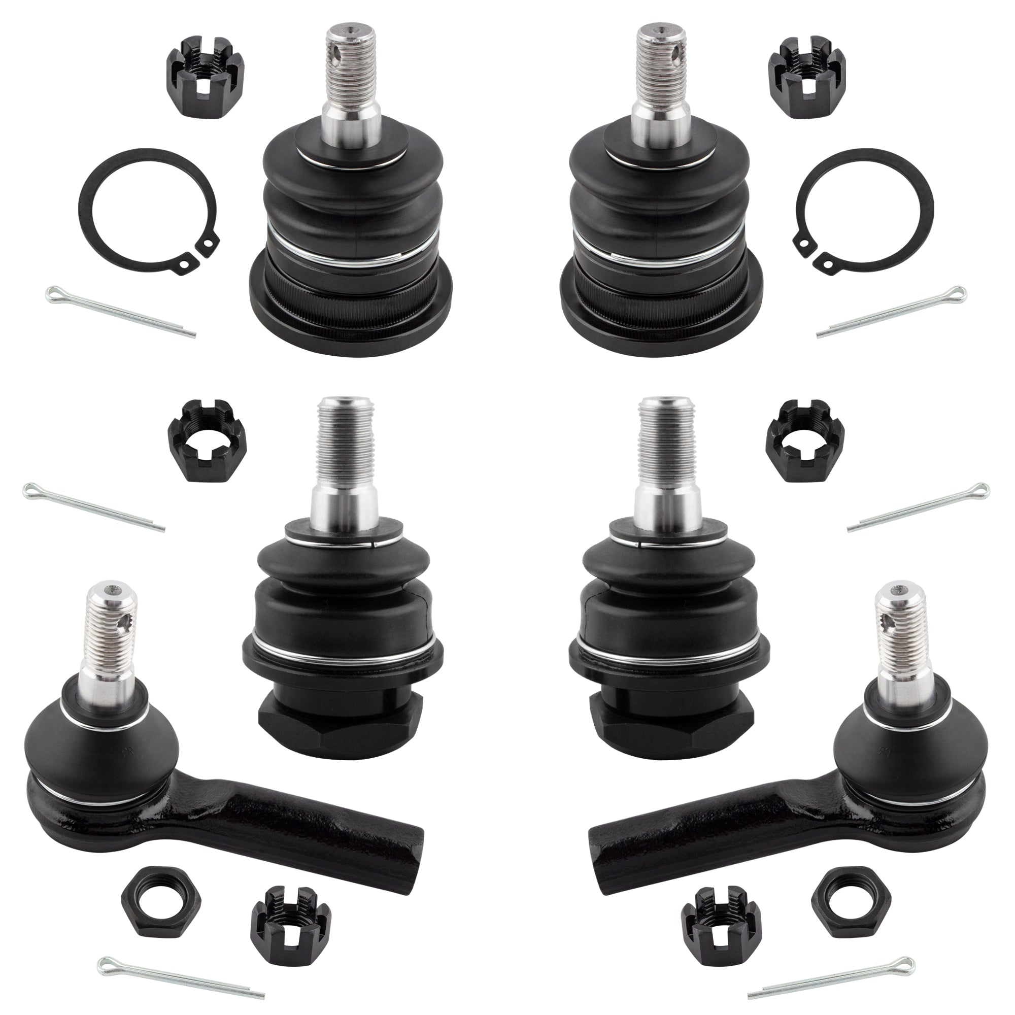 BOXI 6pc Front Upper & Lower Ball Joints + Outer Tie Rods Kit Fits for Nissan Frontier 1998-2000 4WD