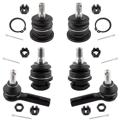 BOXI 6pc Front Upper & Lower Ball Joints + Outer Tie Rods Kit Fits for Nissan Frontier 1998-2000 4WD