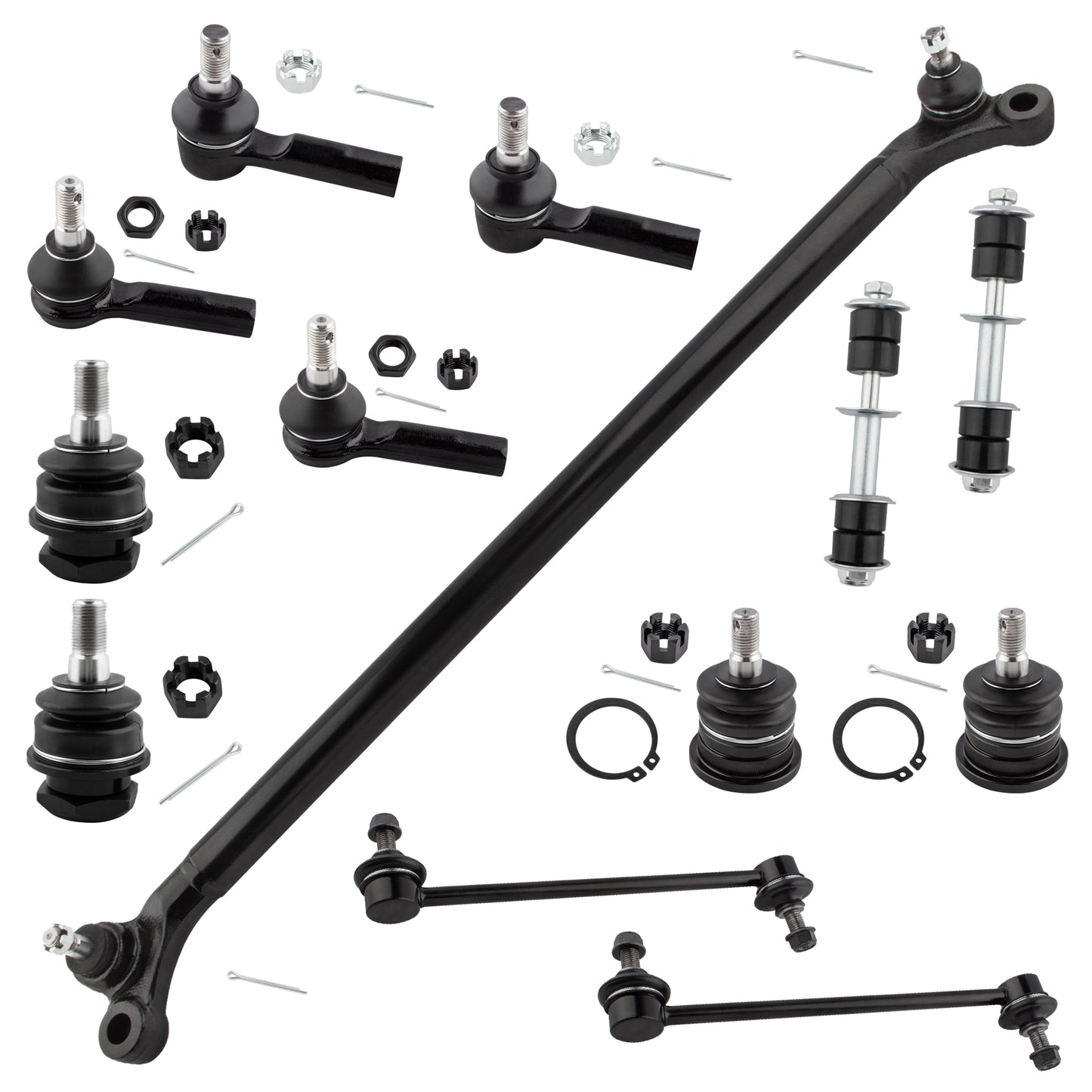 BOXI 13pc Front Rear Tie Rods + Ball Joints + Sway Bar Links + Center Link Kit Fits for Nissan