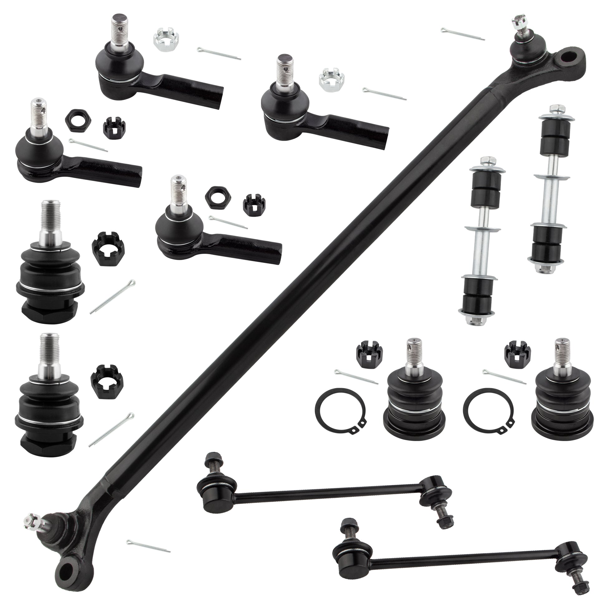 BOXI 13pc Front Rear Tie Rods + Ball Joints + Sway Bar Links + Center Link Kit Fits for Nissan