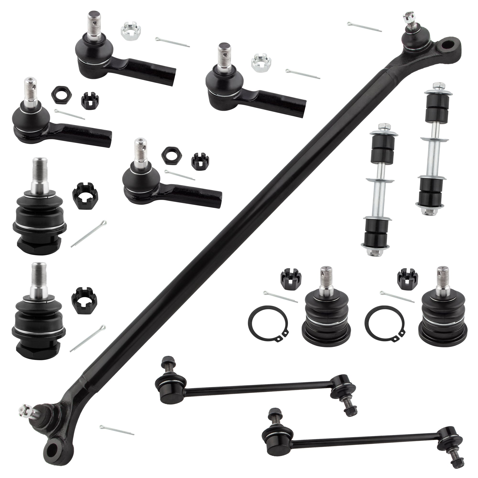 BOXI 13pc Front Rear Tie Rods + Ball Joints + Sway Bar Links + Center Link Kit Fits for Nissan