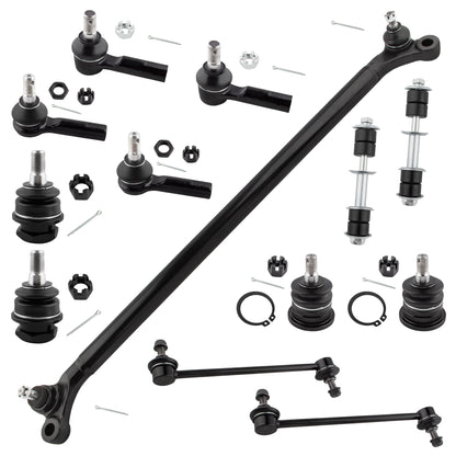 BOXI 13pc Front Rear Tie Rods + Ball Joints + Sway Bar Links + Center Link Kit Fits for Nissan