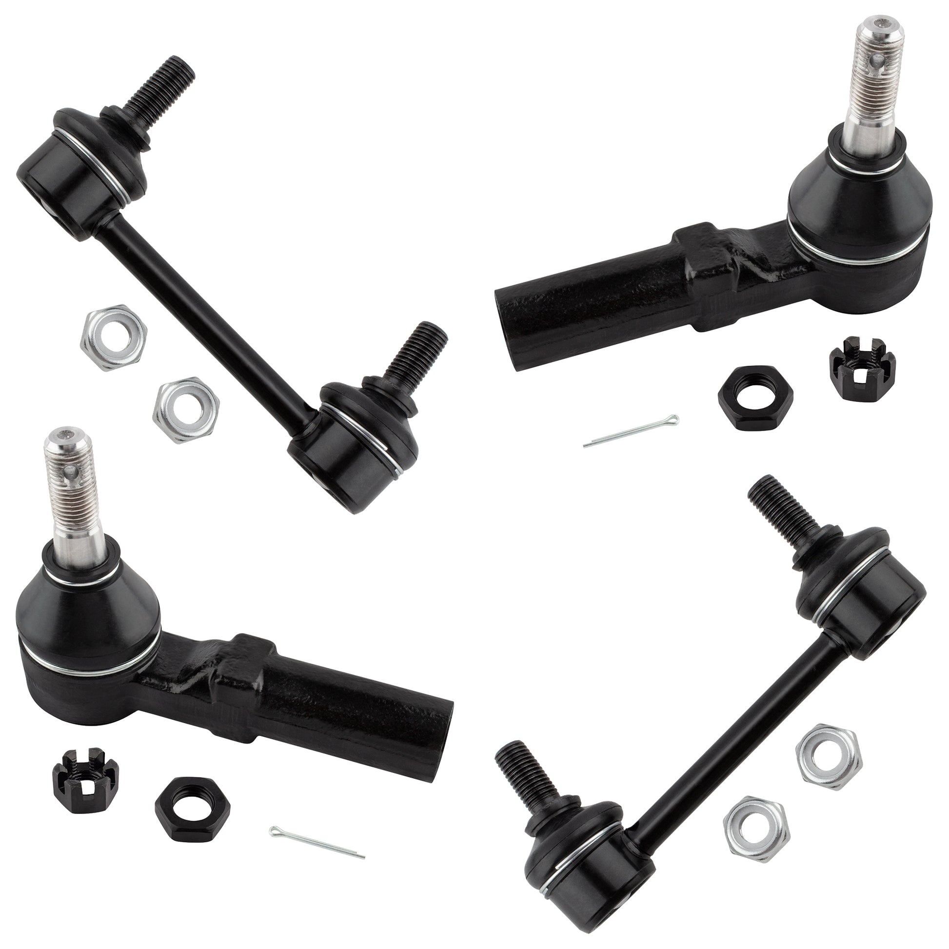 BOXI (Set of 4) Front Outer Tie Rod Ends + Rear Sway Bar Links fit for Saturn SC 1991-1992