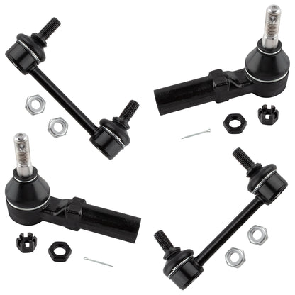 BOXI (Set of 4) Front Outer Tie Rod Ends + Rear Sway Bar Links fit for Saturn SC 1991-1992