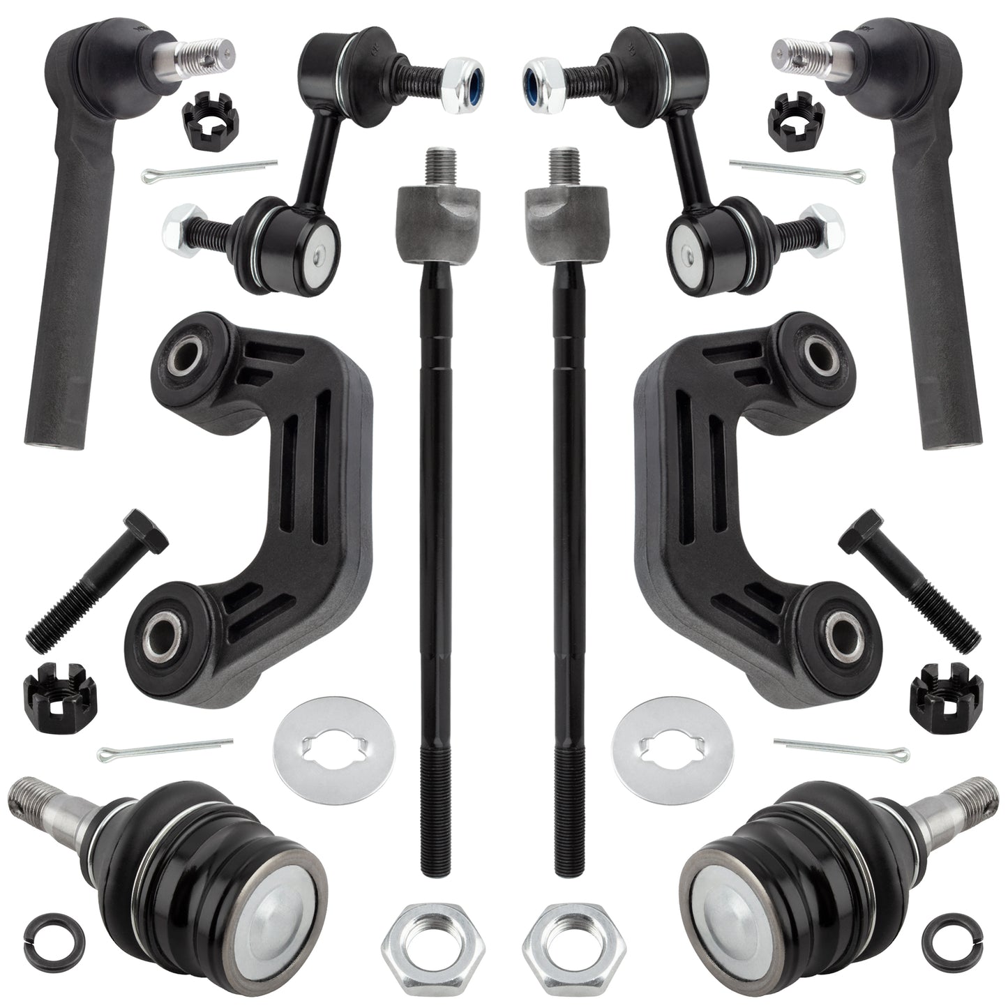 BOXI (Set of 10) Front & Rear Sway Bar End Links + Front Lower Ball Joints + Tie Rod Ends fit