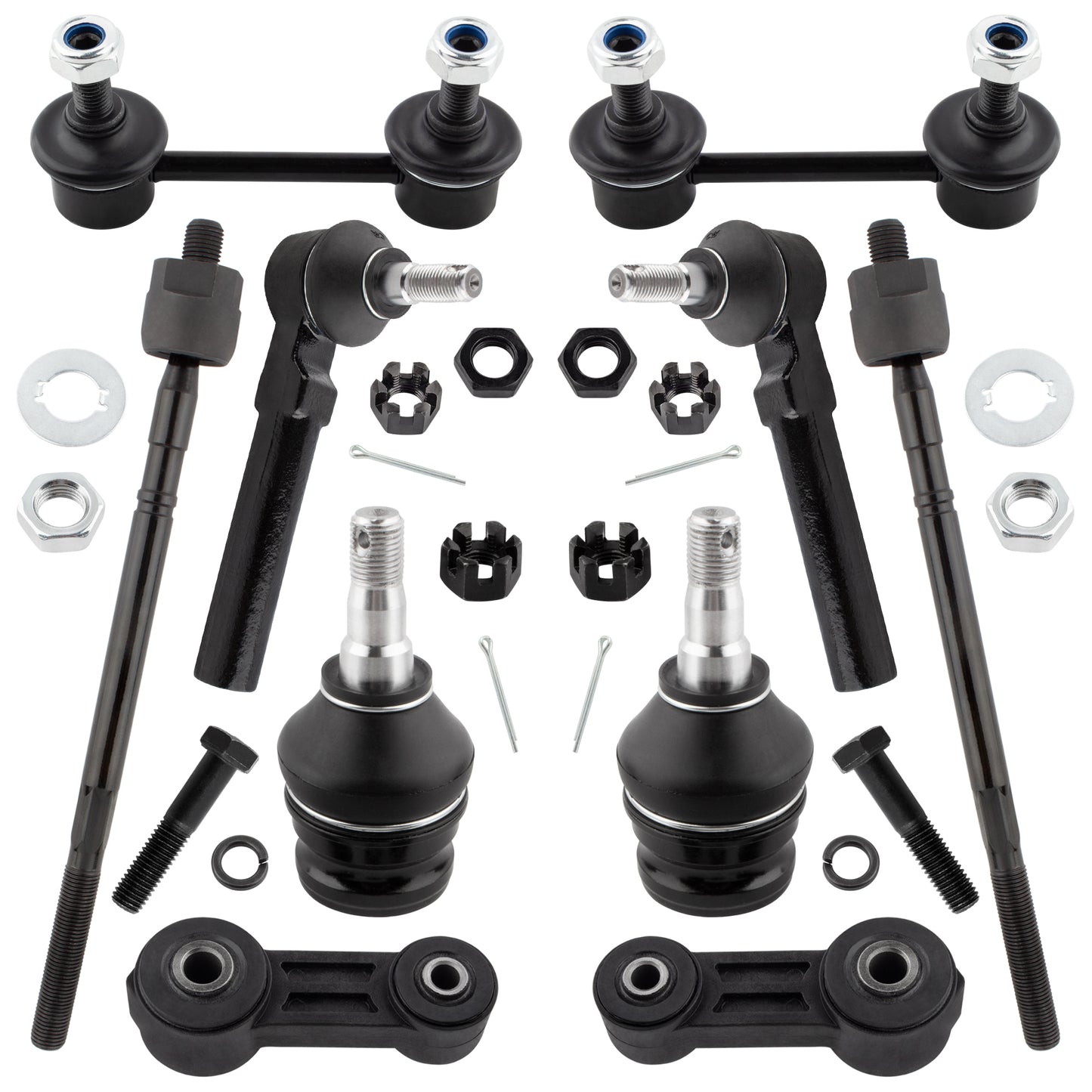 BOXI (Set of 10) Front & Rear Sway Bar Links + Front Lower Ball Joints + Tie Rod Ends fit