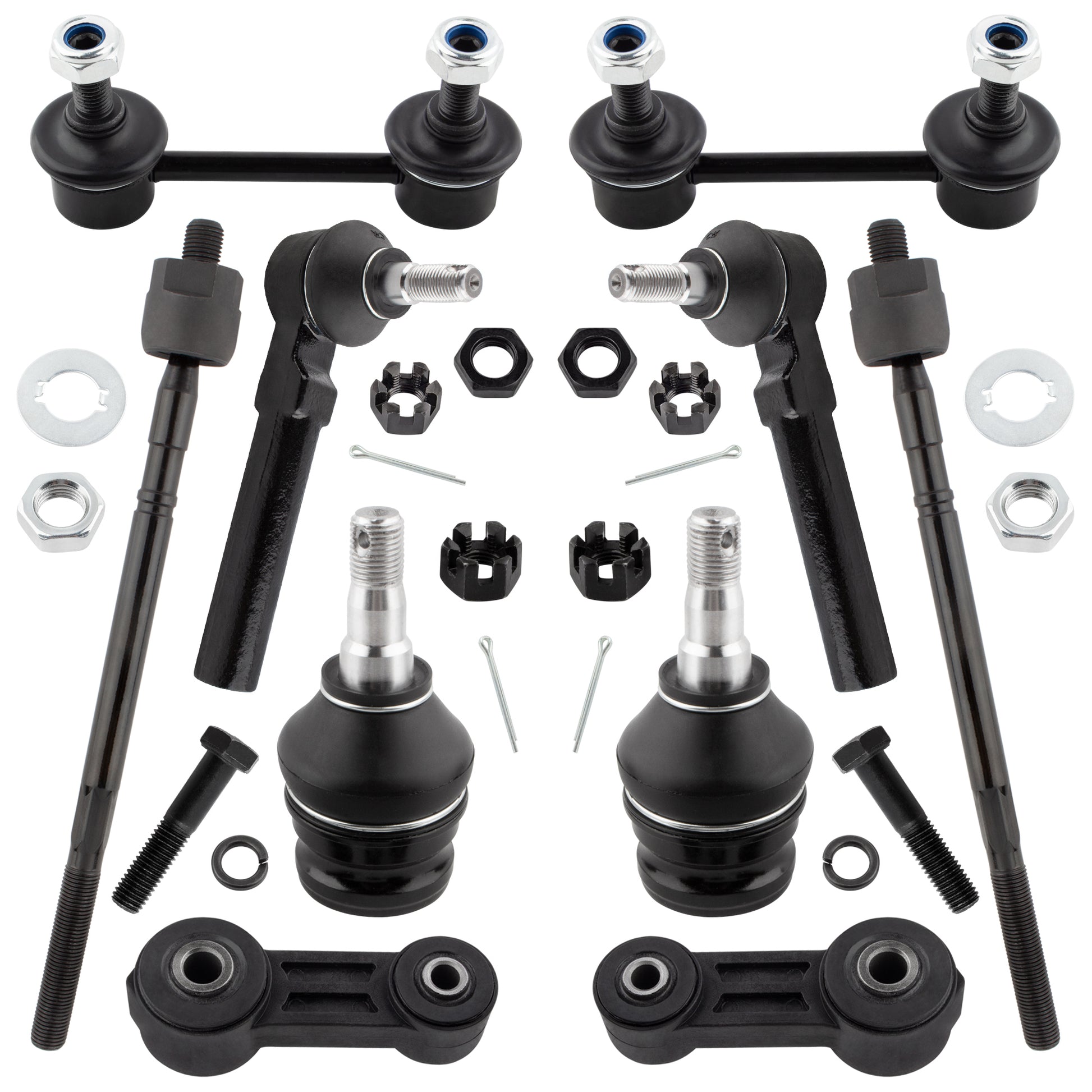 BOXI (Set of 10) Front & Rear Sway Bar Links + Front Lower Ball Joints + Tie Rod Ends fit
