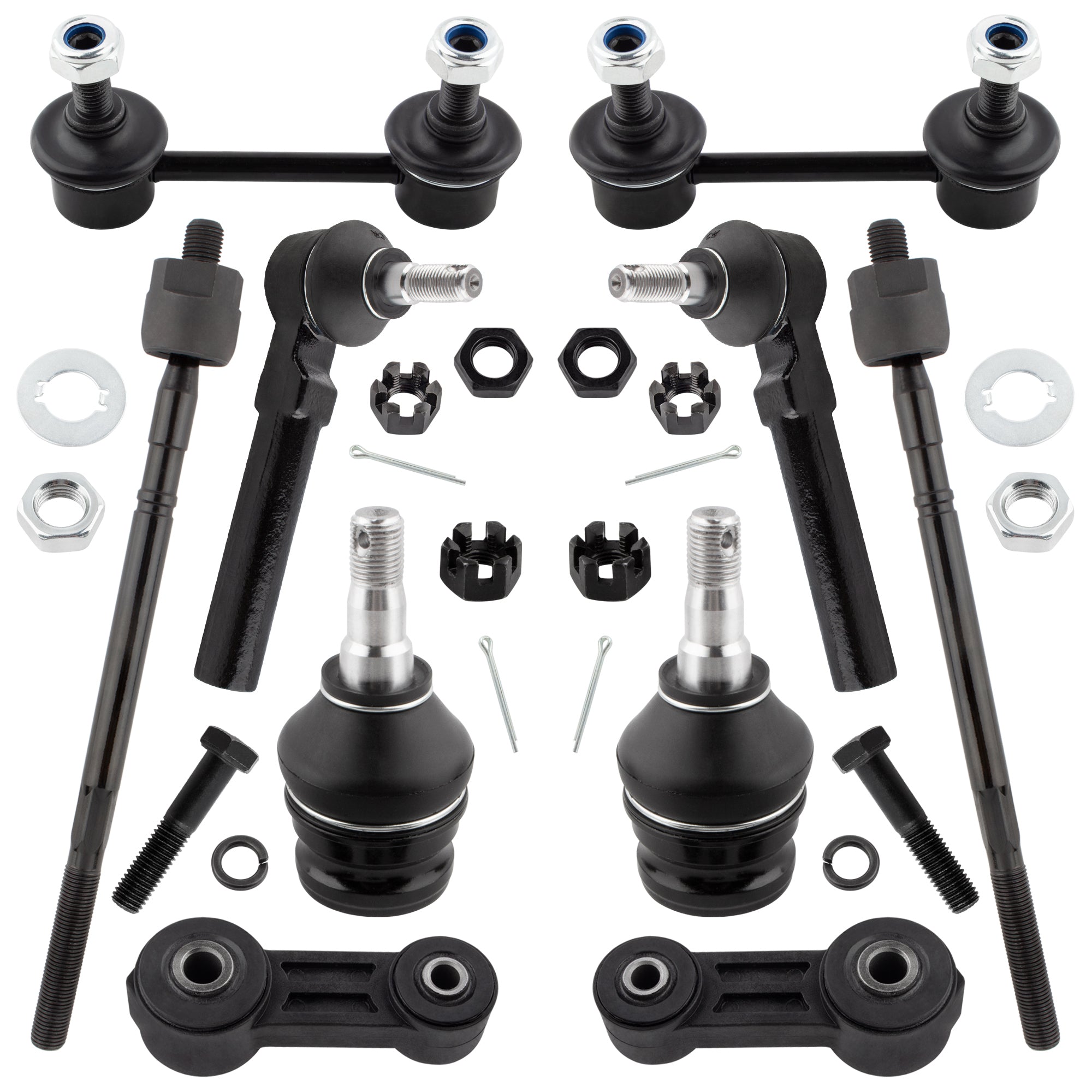 BOXI (Set of 10) Front & Rear Sway Bar Links + Front Lower Ball Joints + Tie Rod Ends fit
