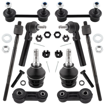 BOXI (Set of 10) Front & Rear Sway Bar Links + Front Lower Ball Joints + Tie Rod Ends fit