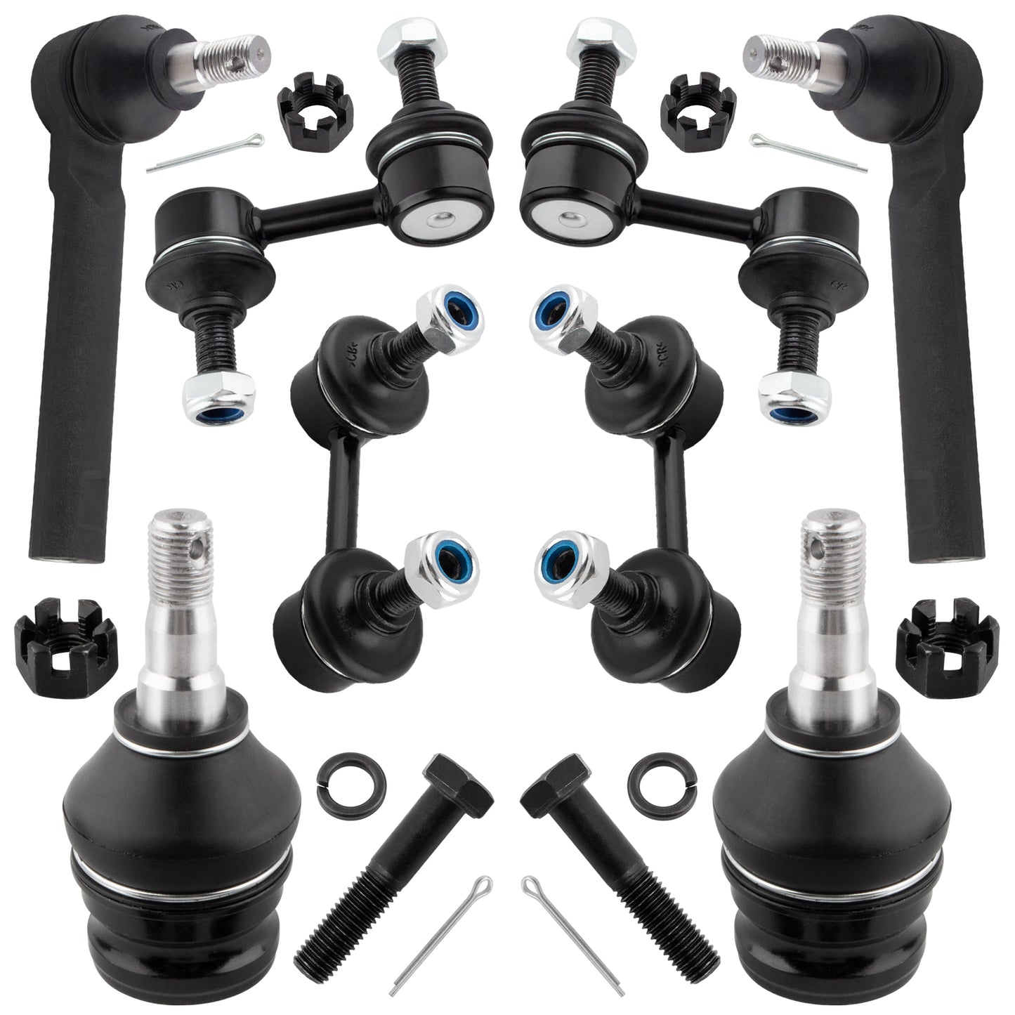 BOXI (Set of 8) Front & Rear Sway Bar Links + Front Lower Ball Joints Tie Rods fit for Subaru