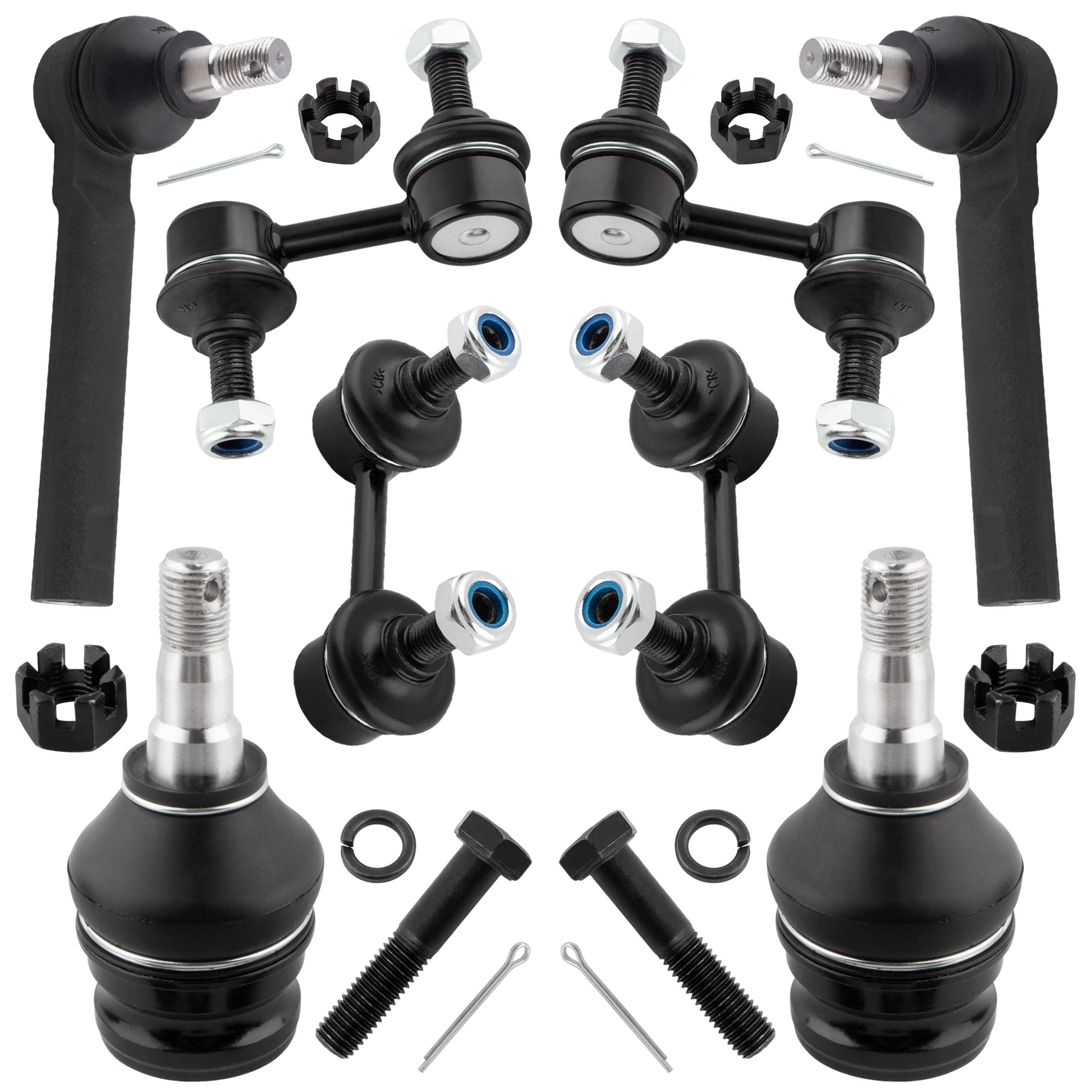BOXI (Set of 8) Front & Rear Sway Bar Links + Front Lower Ball Joints Tie Rods fit for Subaru
