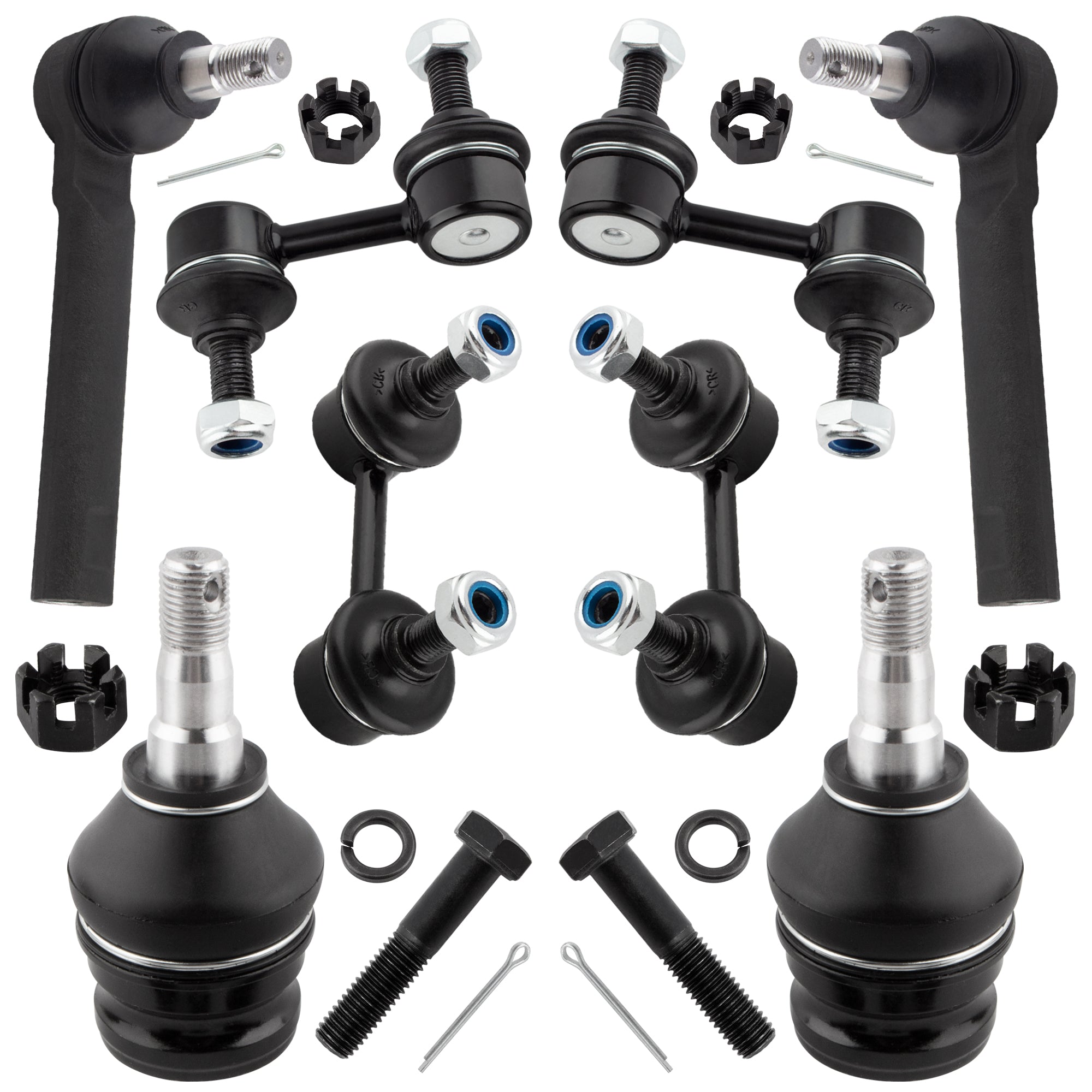 BOXI (Set of 8) Front & Rear Sway Bar Links + Front Lower Ball Joints Tie Rods fit for Subaru