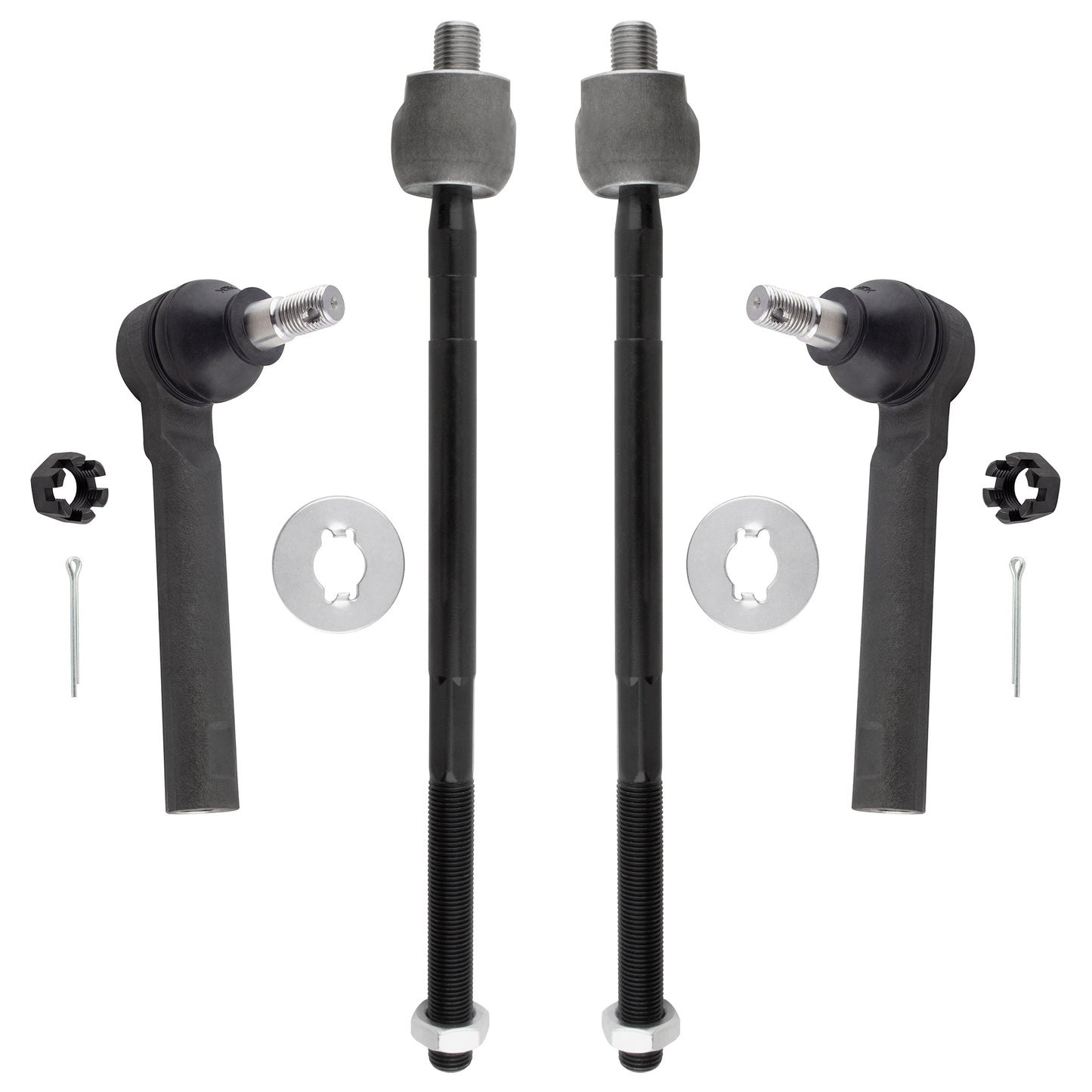 BOXI (Set of 4) 2x Front Inner Tie Rod Ends + 2x Front Outer Tie Rods Driver and Passenger Sides