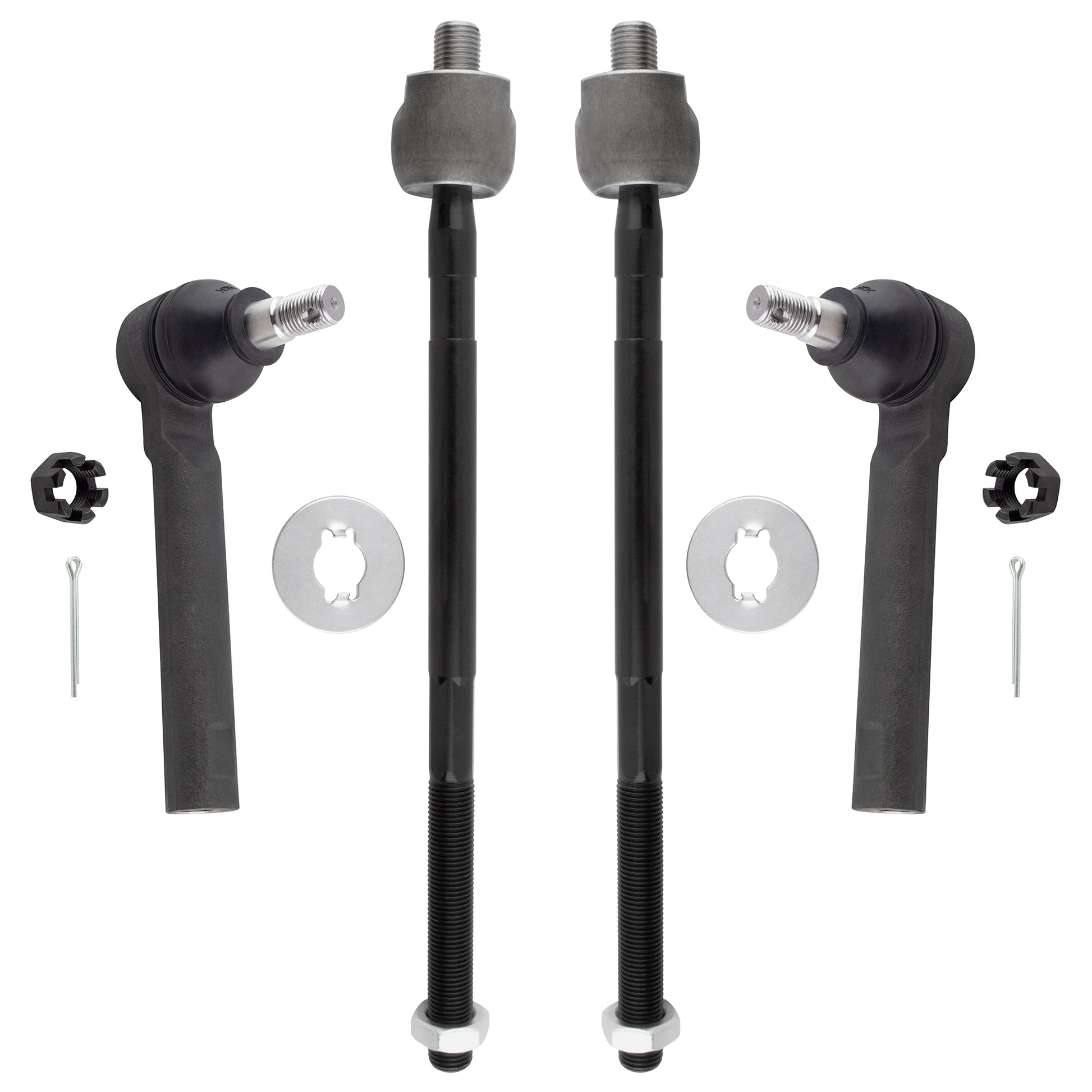 BOXI (Set of 4) 2x Front Inner Tie Rod Ends + 2x Front Outer Tie Rods Driver and Passenger Sides