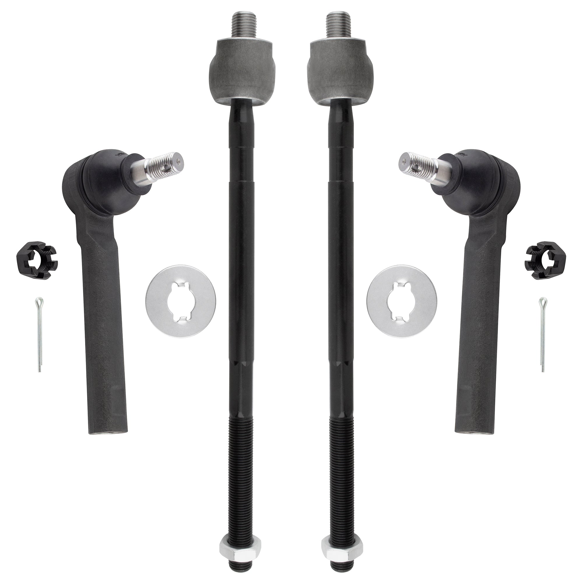 BOXI (Set of 4) 2x Front Inner Tie Rod Ends + 2x Front Outer Tie Rods Driver and Passenger Sides