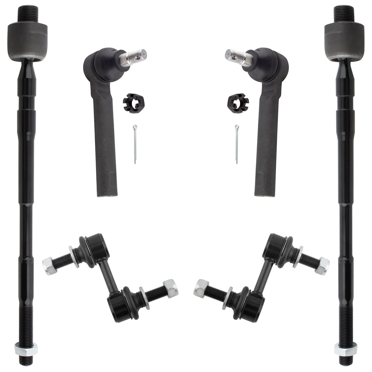 BOXI 6pcs Front Sway Bars + Inner Outer Tie Rods Fit for Subaru B9 Tribeca 2006 2007