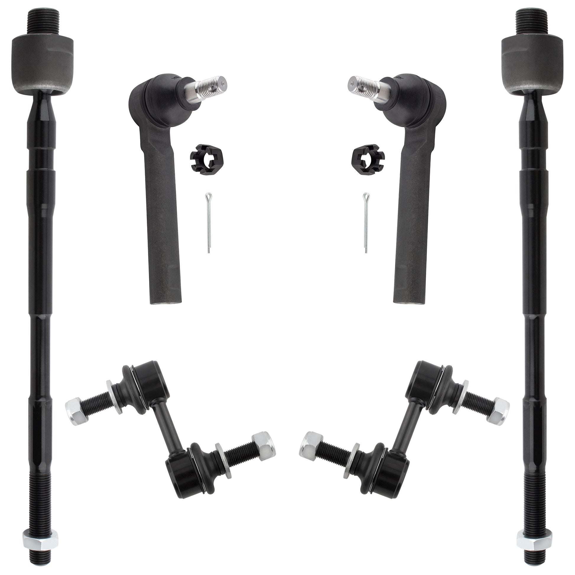 BOXI 6pcs Front Sway Bars + Inner Outer Tie Rods Fit for Subaru B9 Tribeca 2006 2007
