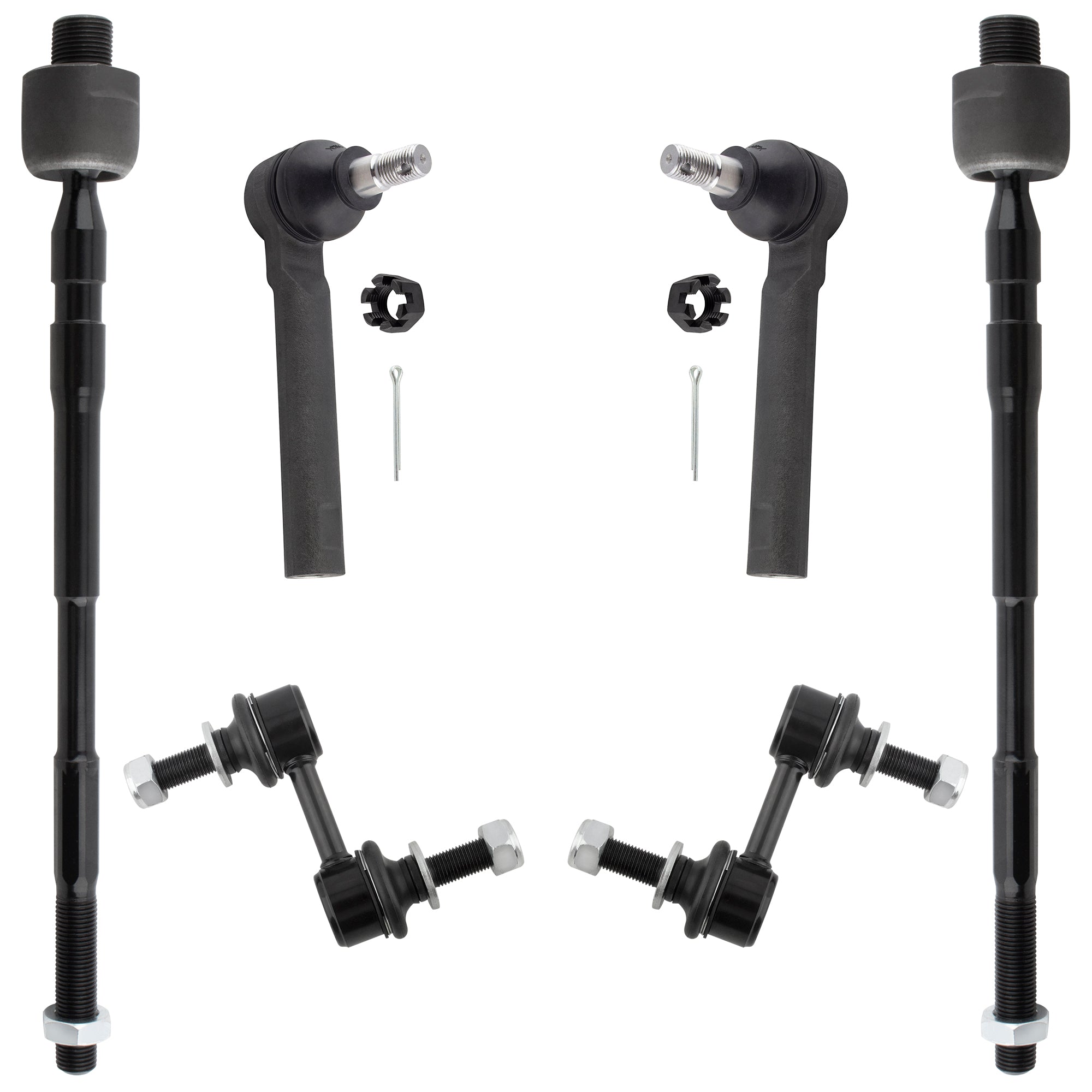 BOXI 6pcs Front Sway Bars + Inner Outer Tie Rods Fit for Subaru B9 Tribeca 2006 2007