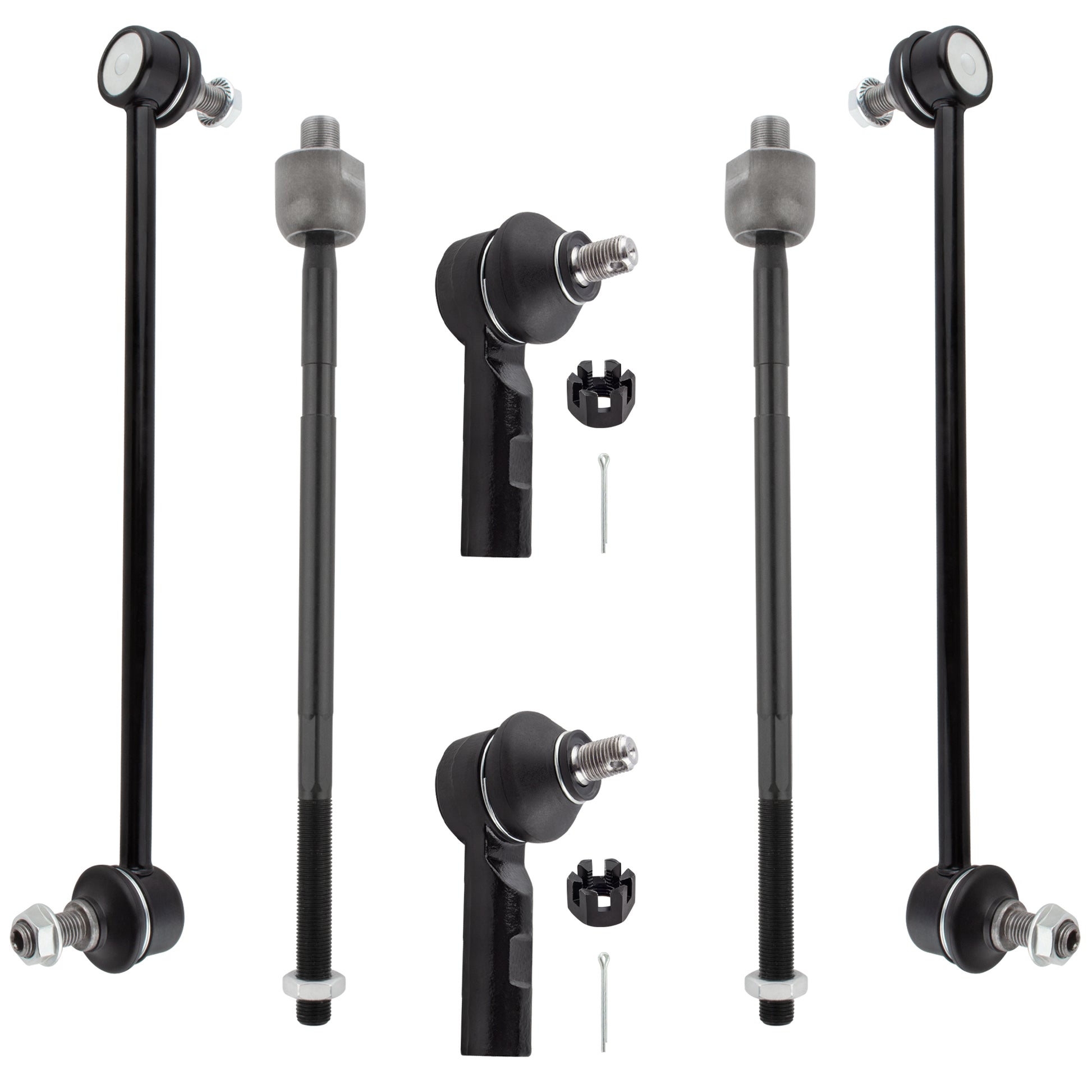 BOXI (Set of 6) Front Inner & Outer Tie Rod End Links + Front Stabilizer Sway Bar End Links