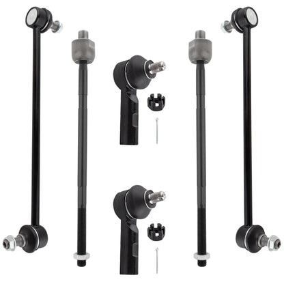 BOXI (Set of 6) Front Inner & Outer Tie Rod End Links + Front Stabilizer Sway Bar End Links