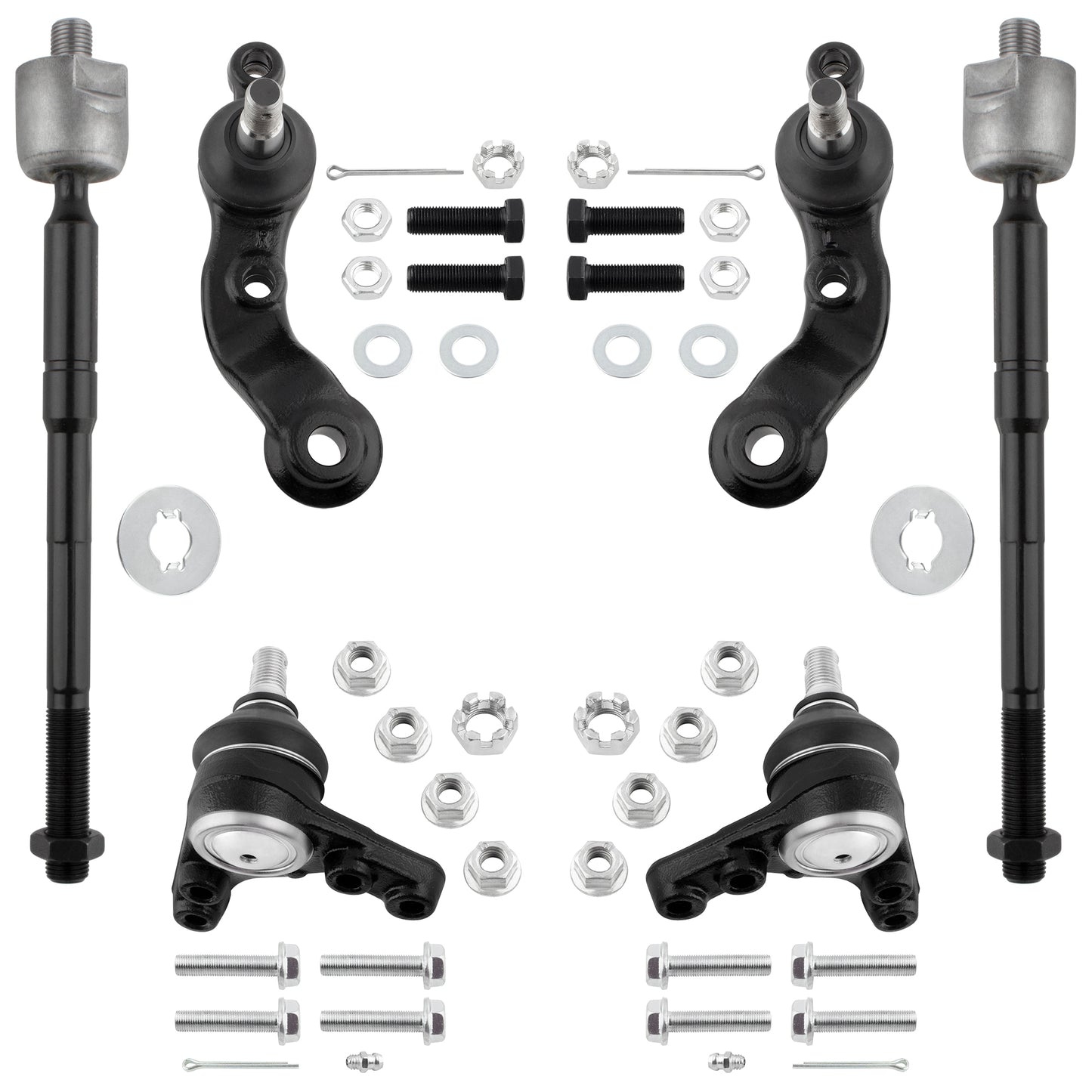 BOXI (Set of 6) Front Inner Tie Rod Ends + Upper & Lower Ball Joints Suspension Kit Fit for Toyota