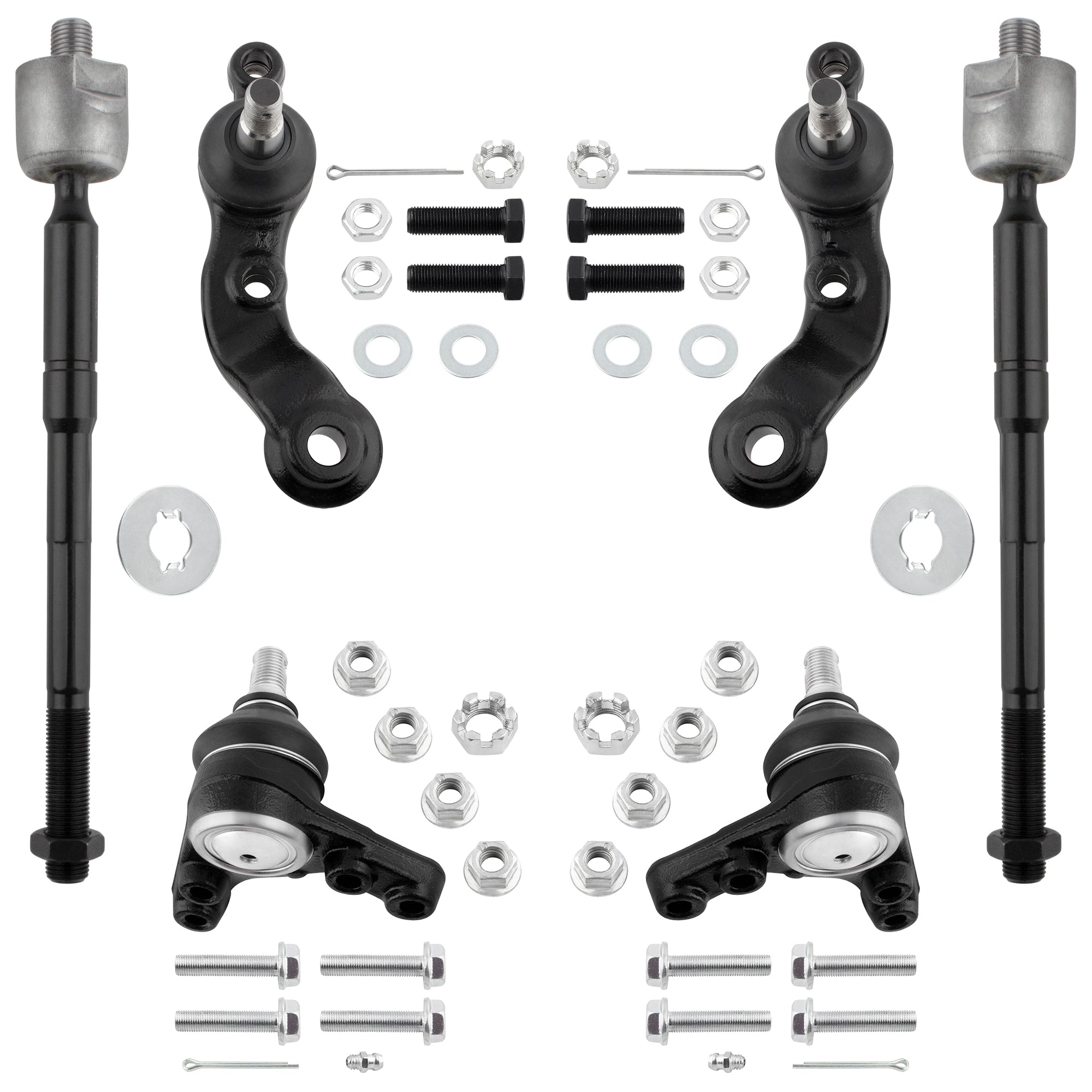 BOXI (Set of 6) Front Inner Tie Rod Ends + Upper & Lower Ball Joints Suspension Kit Fit for Toyota