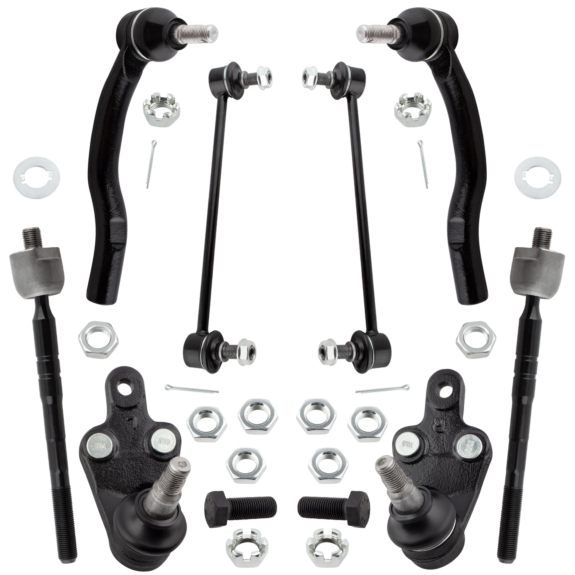 BOXI (Set of 8) Front Inner & Outer Tie Rod Ends + Sway Bar End Links + Lower Ball Joints Fit