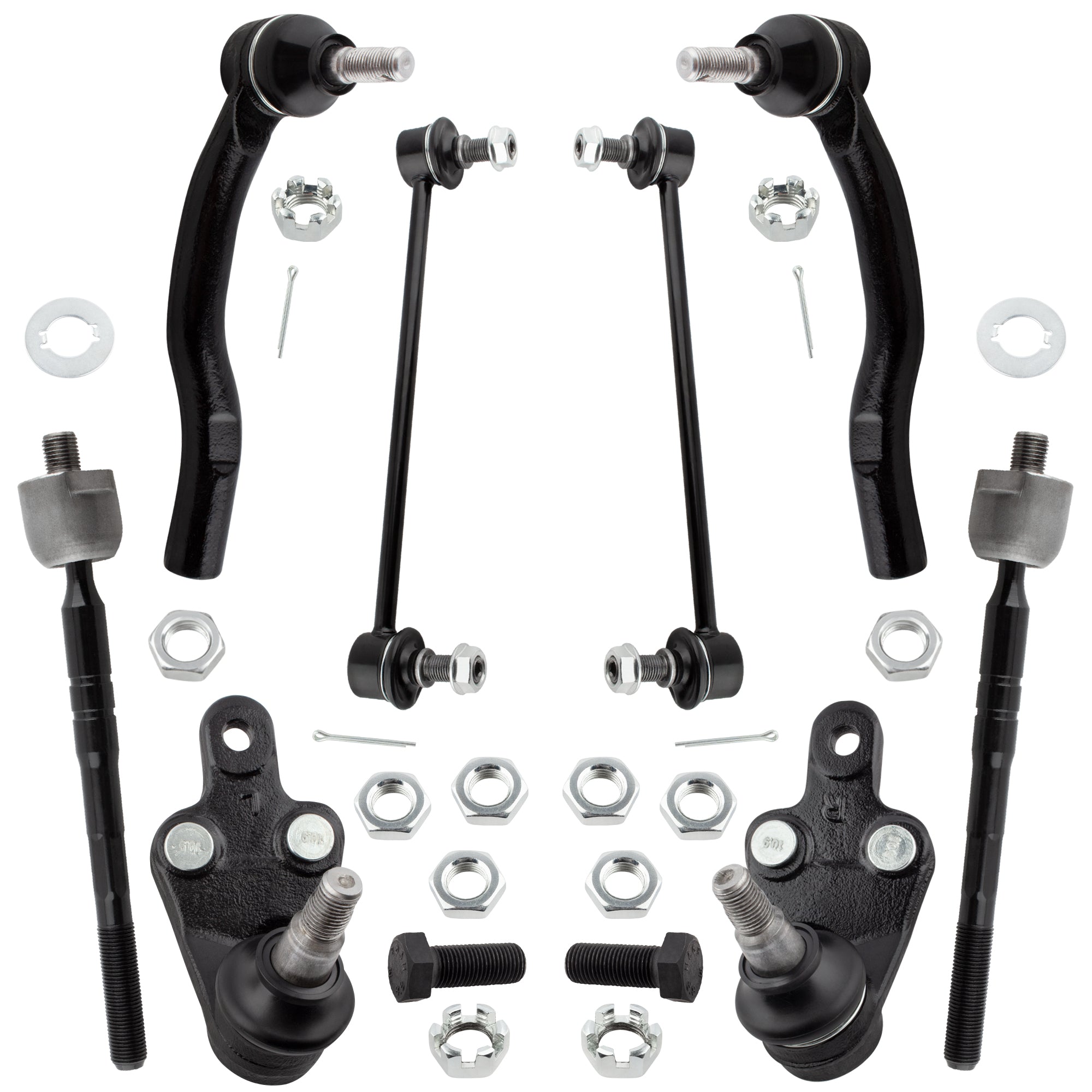 BOXI (Set of 8) Front Inner & Outer Tie Rod Ends + Sway Bar End Links + Lower Ball Joints Fit