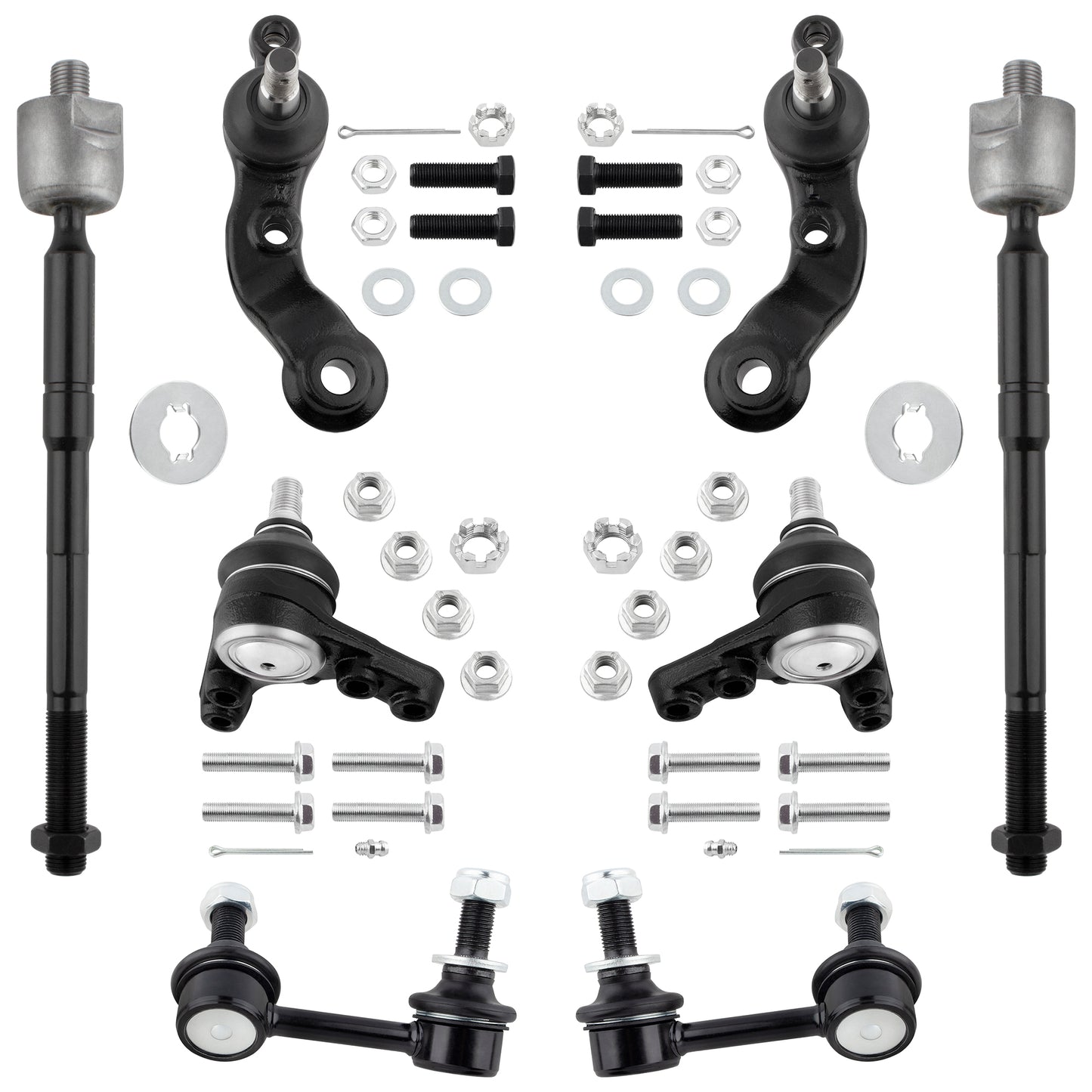 BOXI (Set of 8) Front Inner Tie Rod Ends + Sway Bar End Links + Upper & Lower Ball Joints Fit
