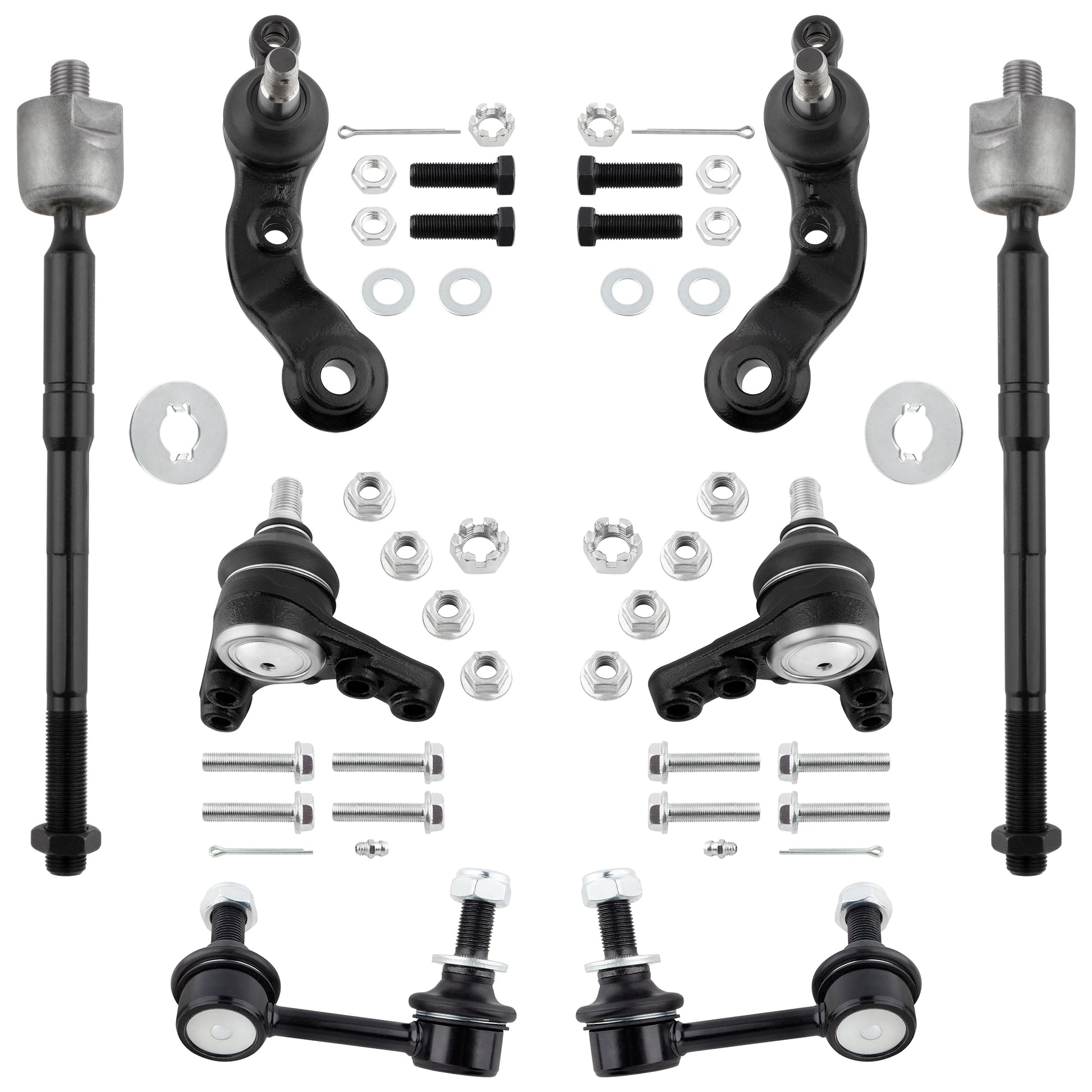 BOXI (Set of 8) Front Inner Tie Rod Ends + Sway Bar End Links + Upper & Lower Ball Joints Fit