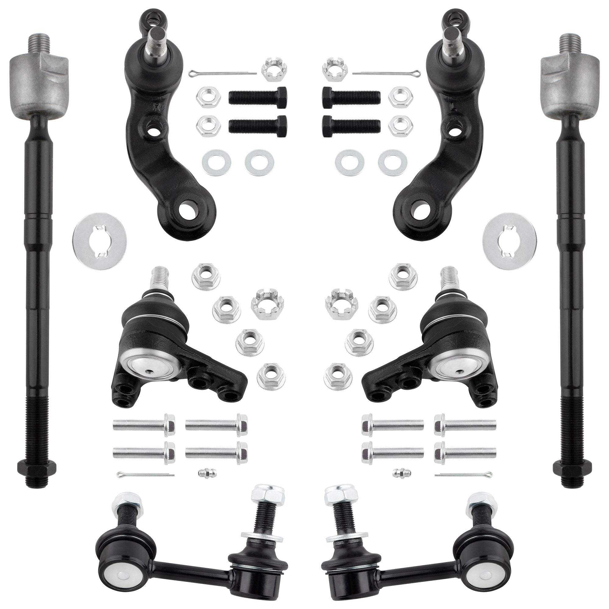 BOXI (Set of 8) Front Inner Tie Rod Ends + Sway Bar End Links + Upper & Lower Ball Joints Fit