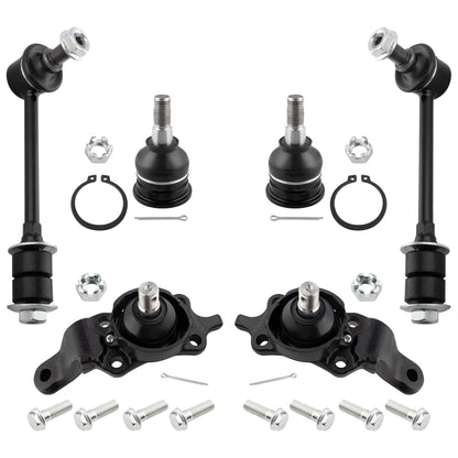 BOXI (Set of 6) Front Upper & Lower Ball Joints + Front Stabilizer Sway Bar Links Fit for Toyota