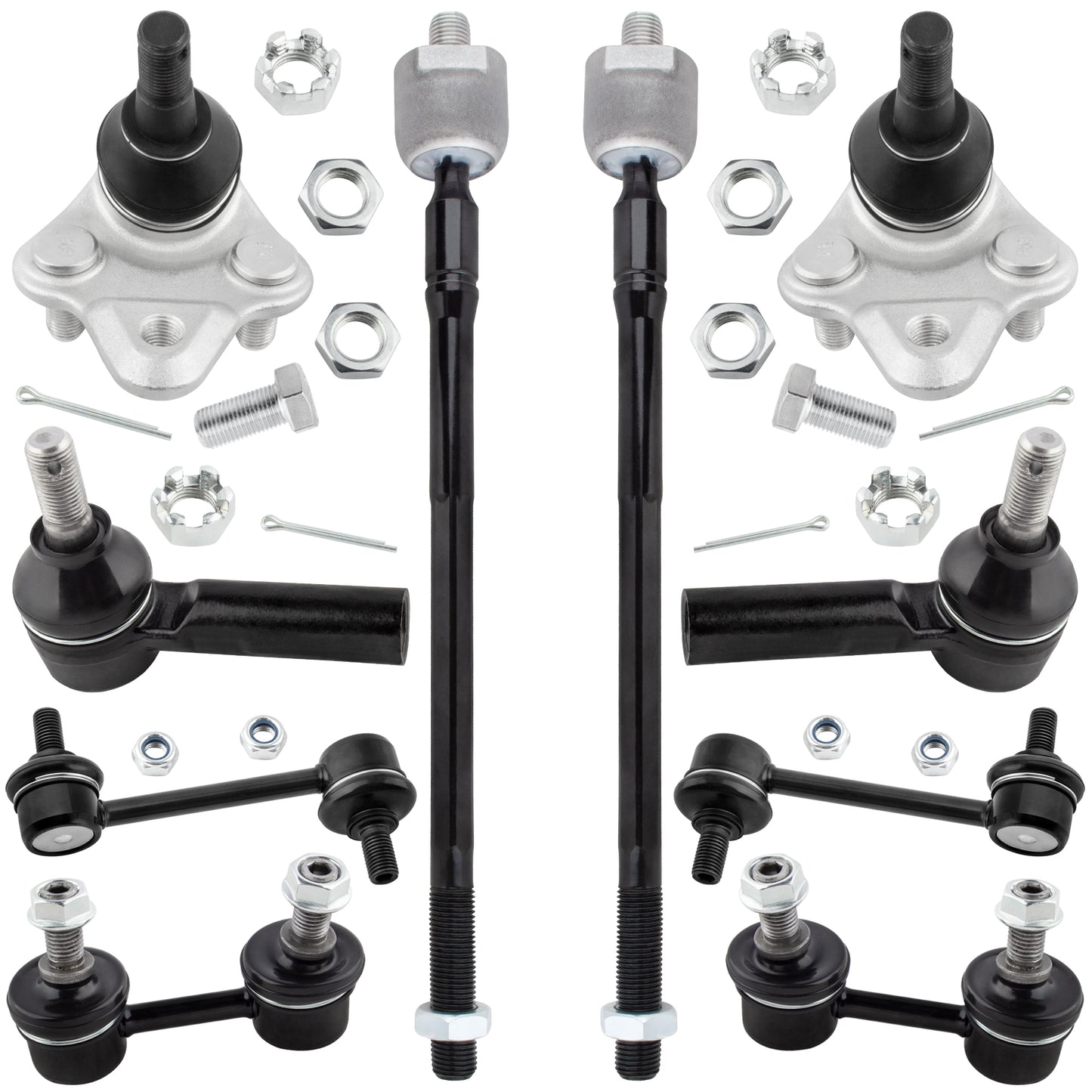 BOXI (Set of 10) Front Lower Ball Joints and Front & Rear Sway Bars and Inner & Outer Tie Rods