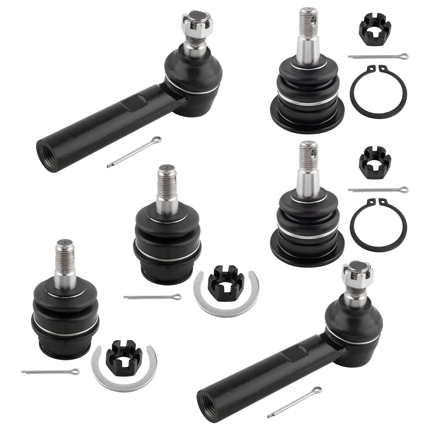 BOXI (Set of 6) Front Upper Lower Ball Joints and Outer Tie Rods fit for Lexus GX470 2003-2009
