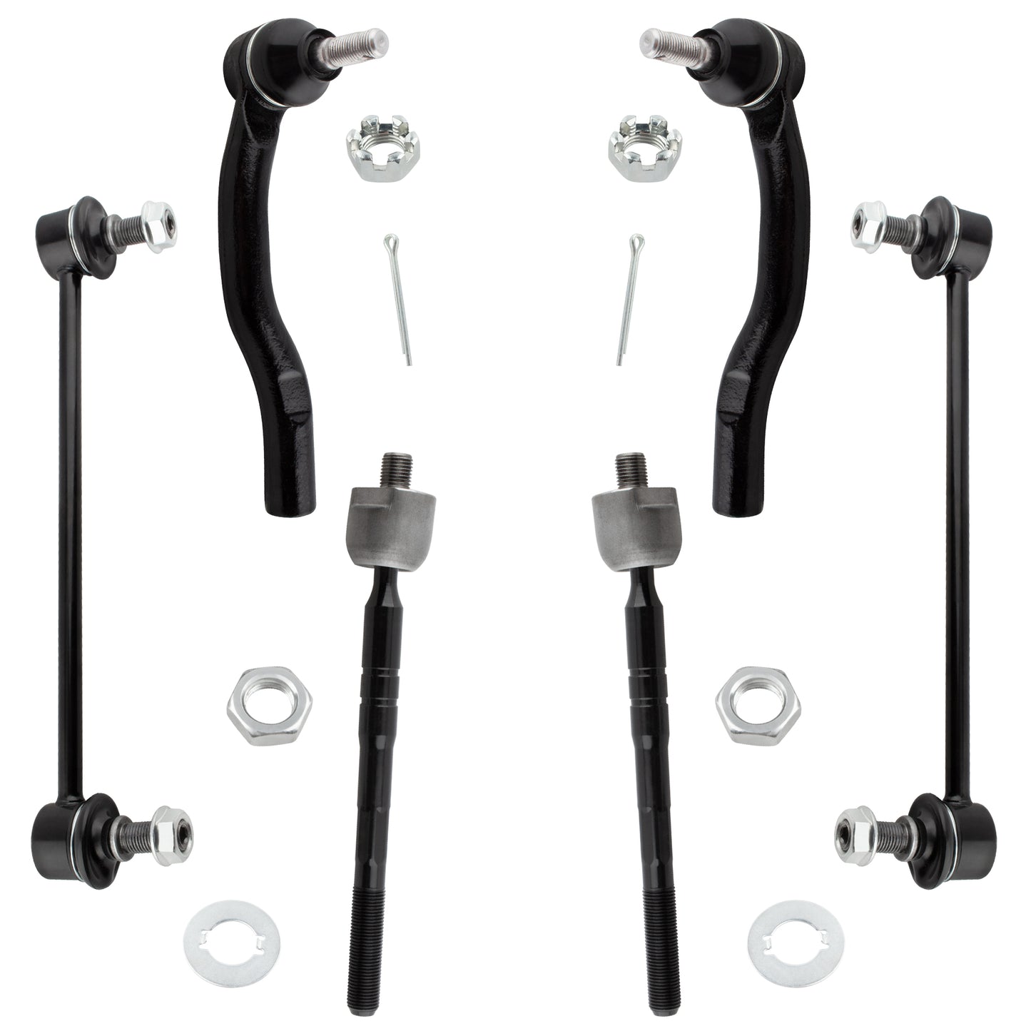 BOXI (Set of 6) Front Inner & Outer Tie Rod Ends + Sway Bar End Links Fit for Toyota Camry 2007